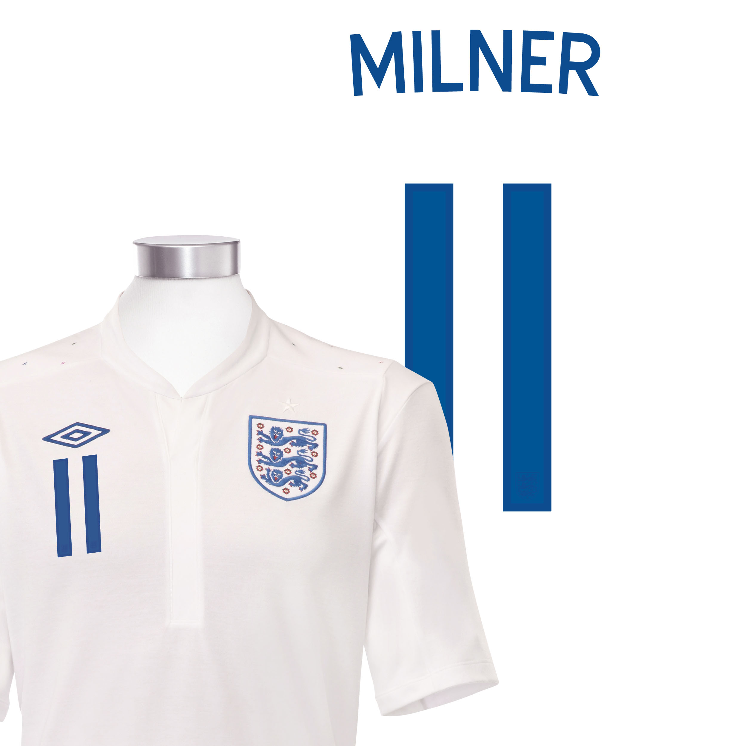 England Home Shirt 2010 with Milner 11 printing England Home Shirt 2010 with Milner 11 printing Small Image
