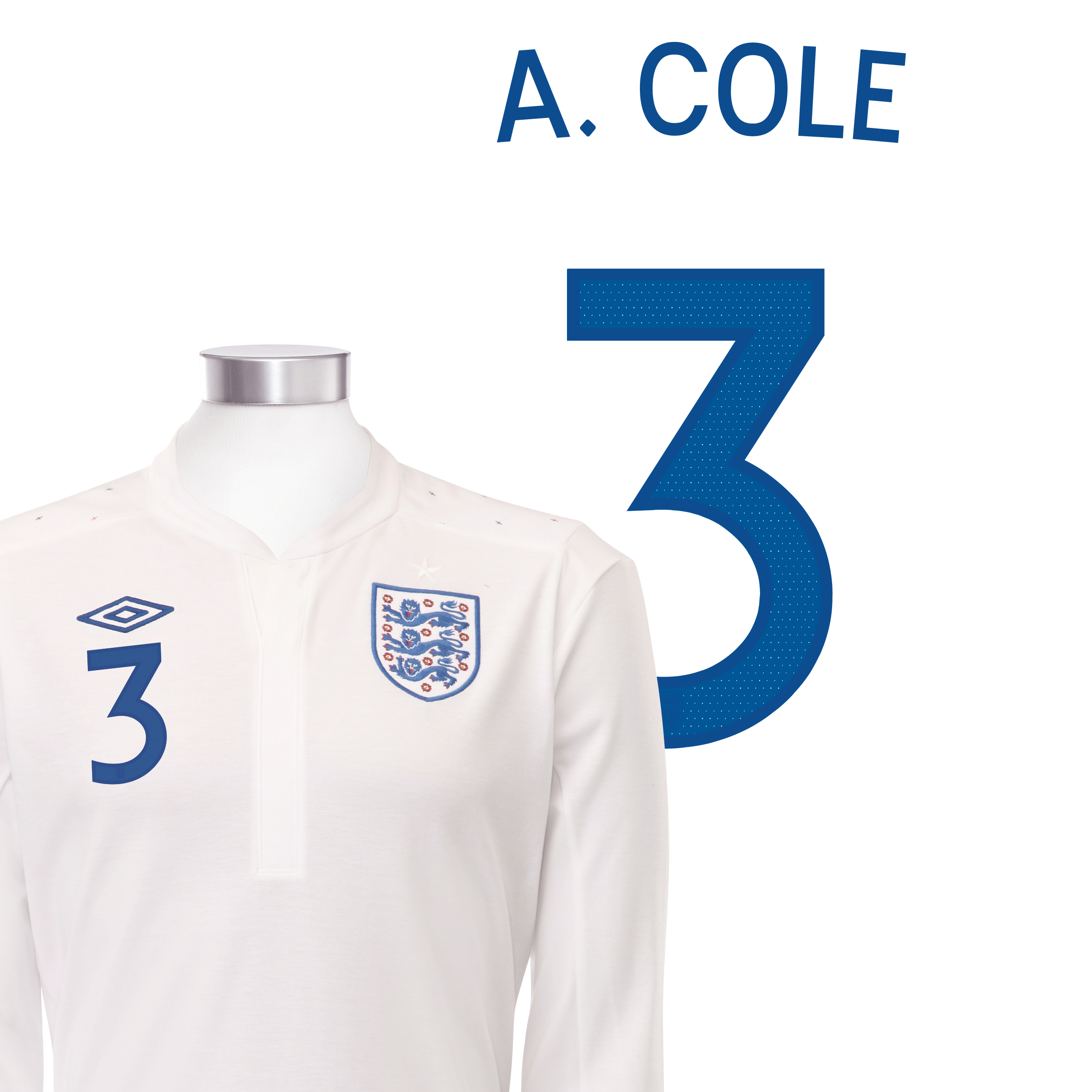 England Home Shirt 2010 - Long Sleeved with A.Cole 3 printing England Home Shirt 2010 - Long Sleeved with A.Cole 3 printing Small Image
