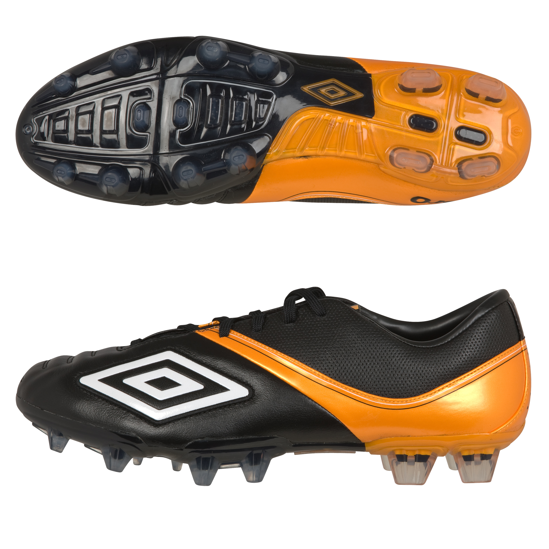 Umbro Stealth II Pro Leather Hard Ground Football Boots - Black/White/Lotus Orange