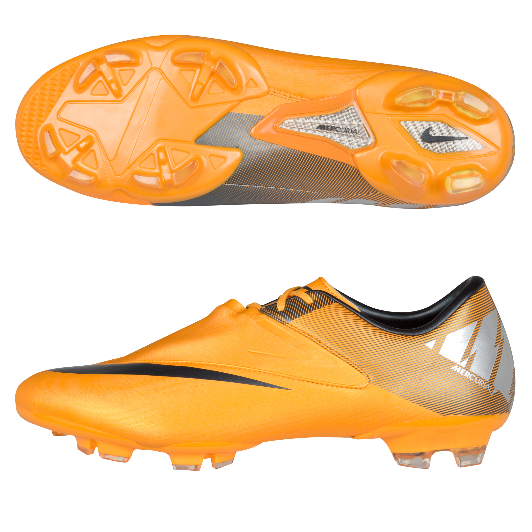 Nike Mercurial Glide II Firm Ground Football Boots - Orange/Metallic /Silver.