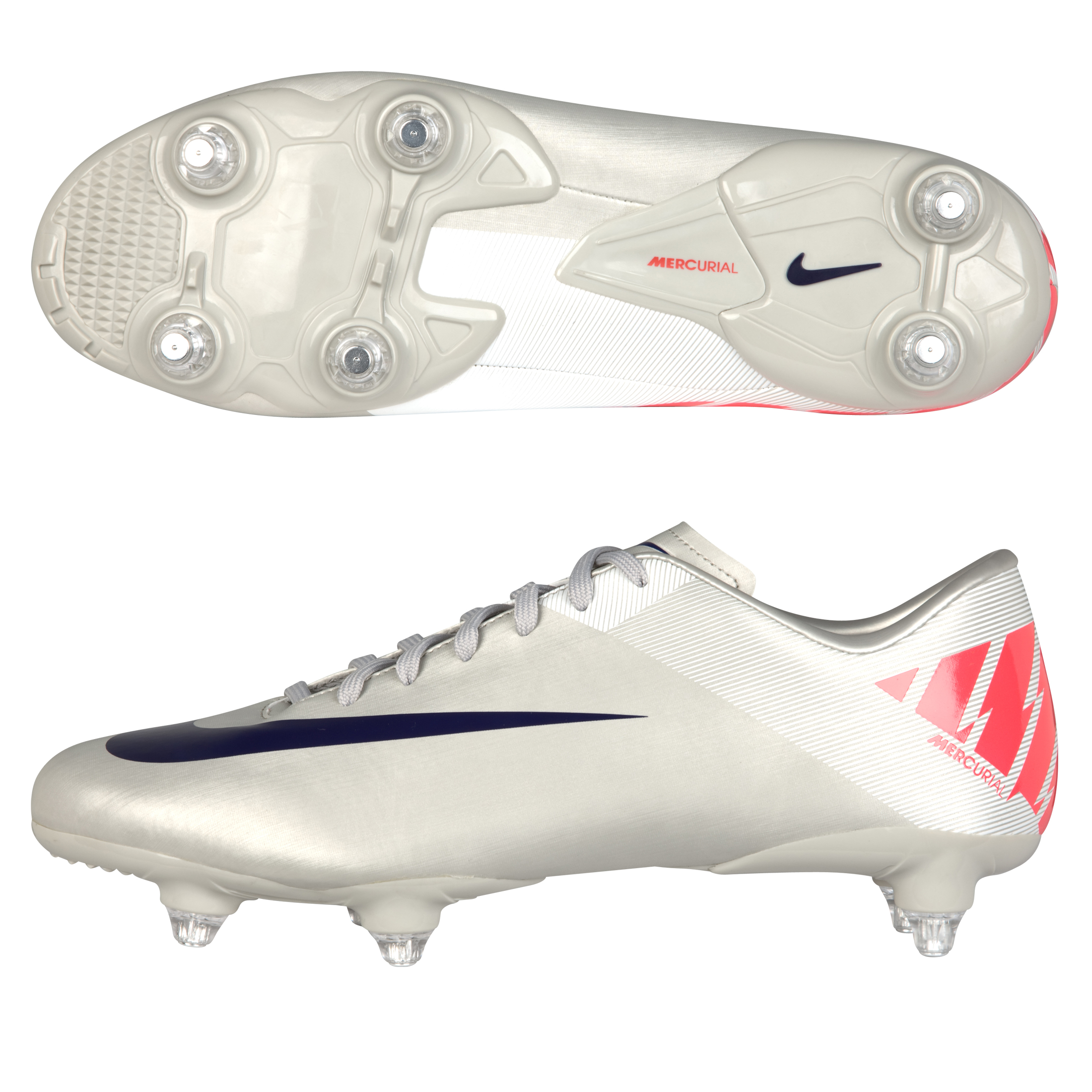 Nike Mercurial Victory II Soft Ground Football Boots - Granite/Imperial Purple/Red - Kids.
