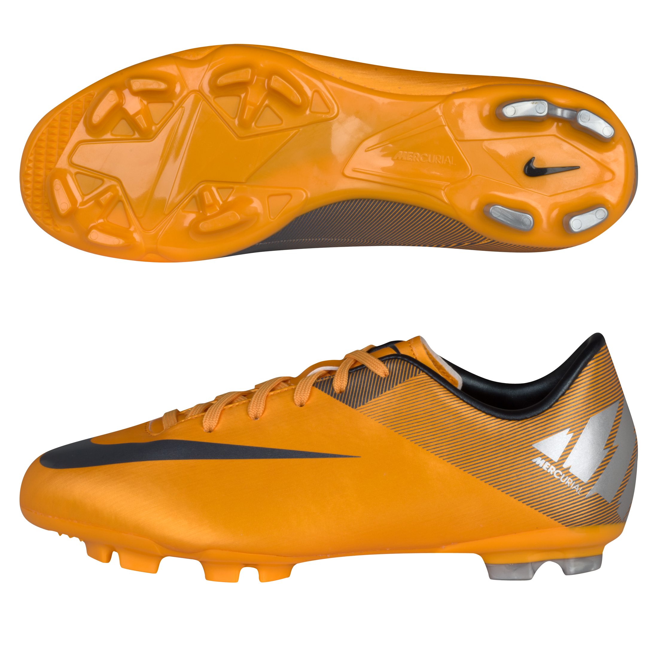 Nike Mercurial Victory II Firm Ground Football Boots - Orange/Metallic/Silver - Kids.