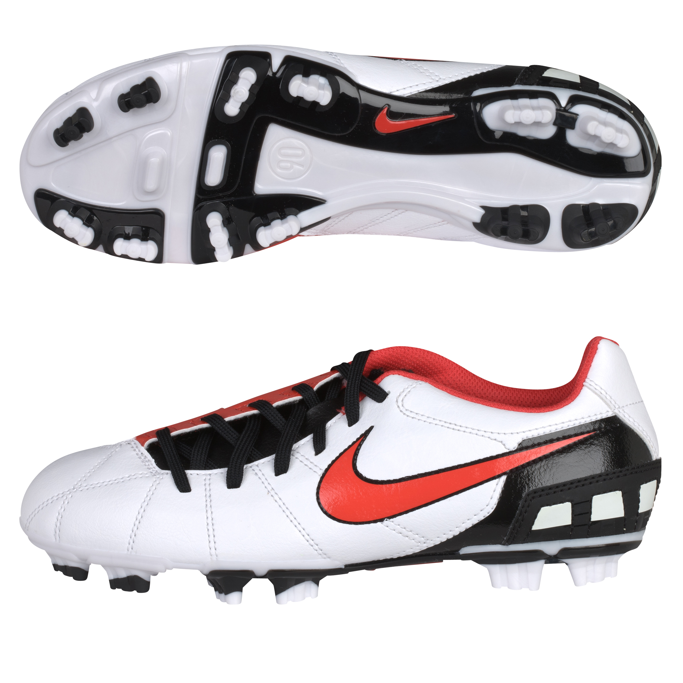 Nike Total90 Shoot III Firm Ground Football Boots - White/Challenge Red/Black - Kids.