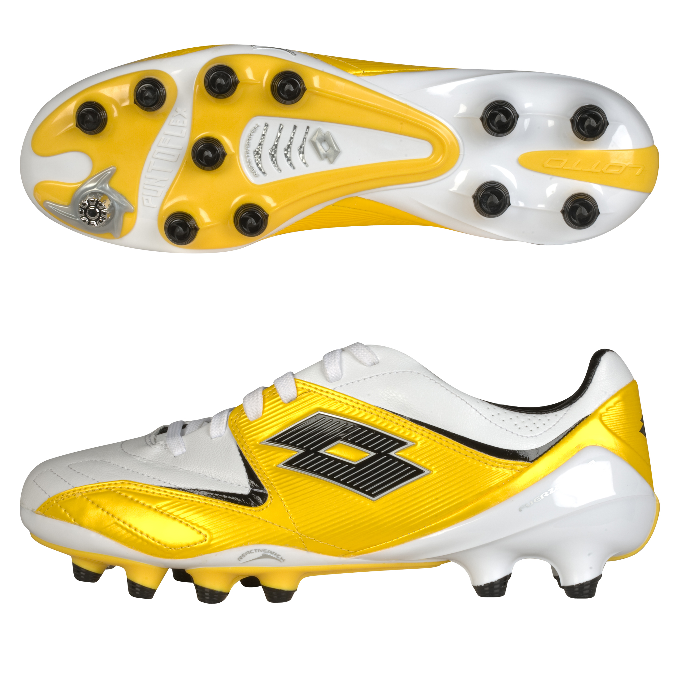 Lotto Fuerzapura II 100 Firm Ground Football Boots - White/Cyber Yellow.