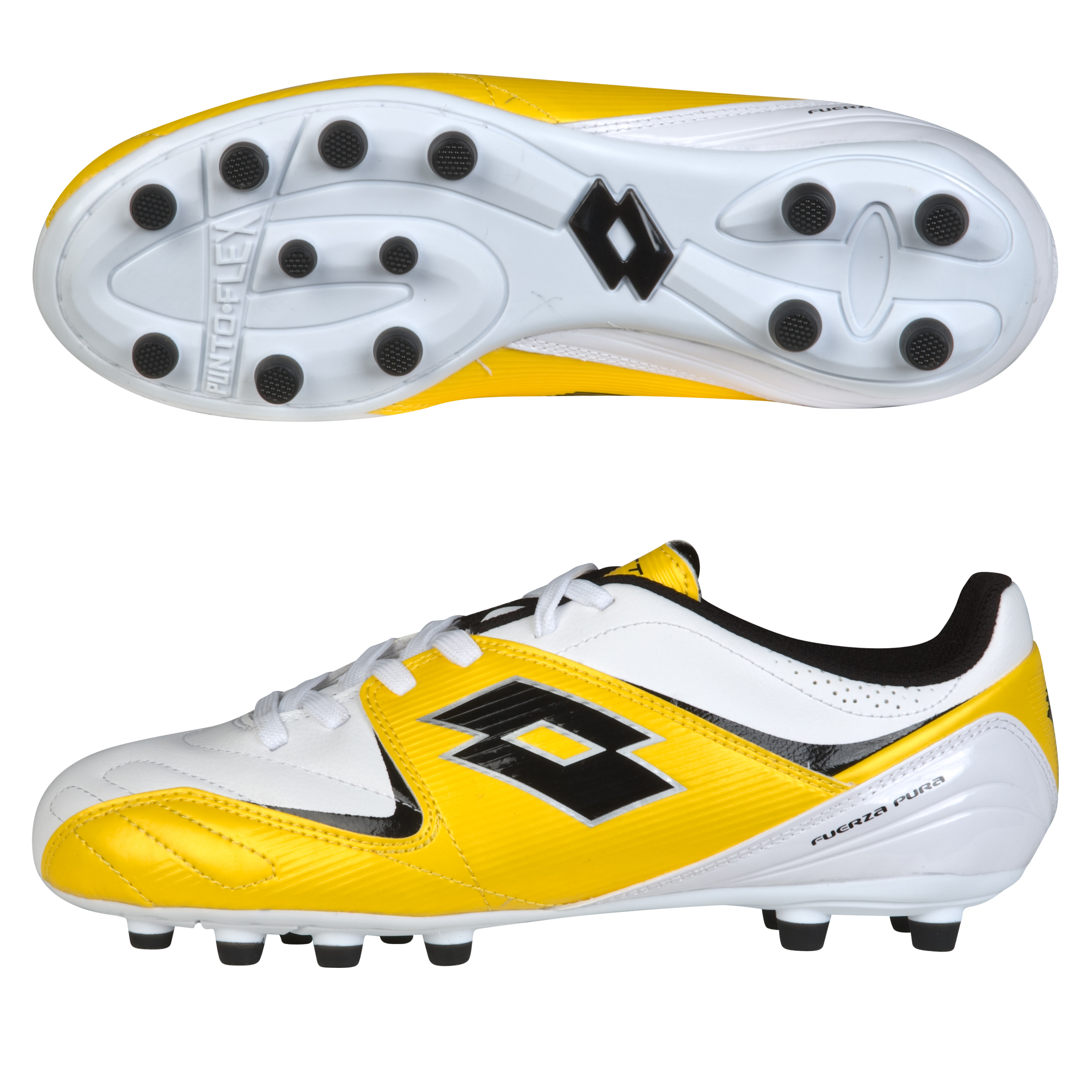 Lotto Fuerzapura II 300 Firm Ground Football Boots - White/Cyber Yellow - Kids.