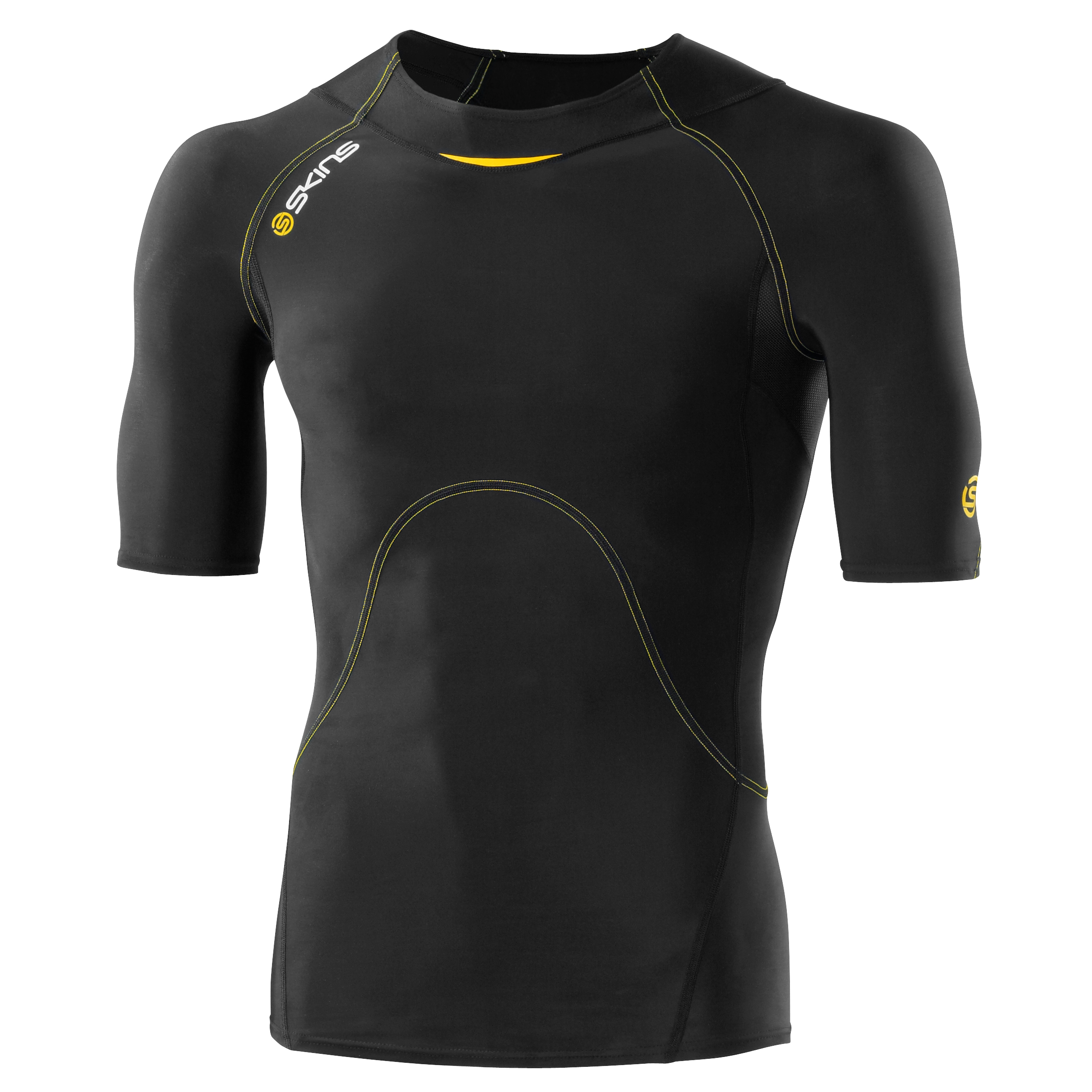 Skins A400 Active Short Sleeve Top - Black/Yellow