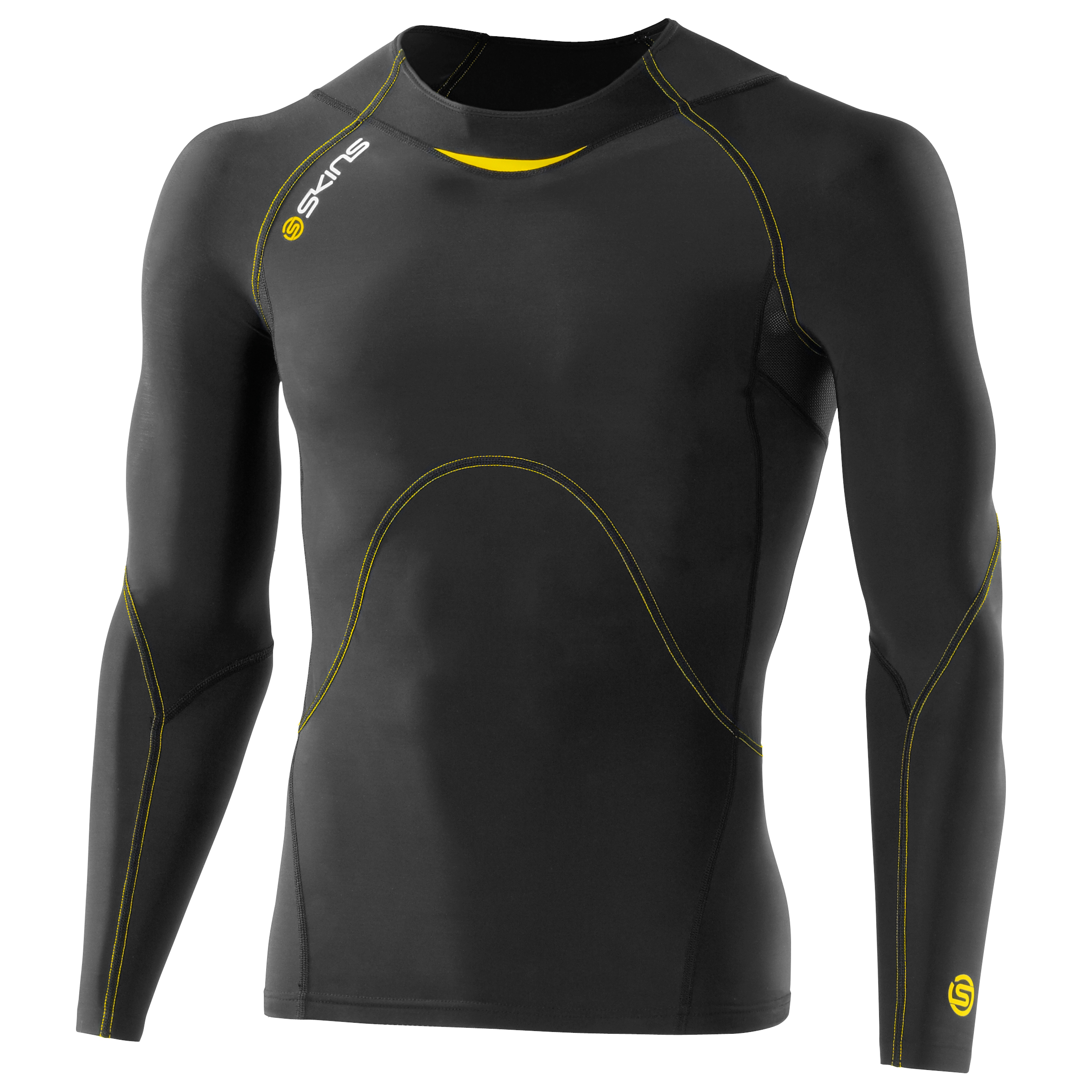 Skins A400 Active Long Sleeve Top - Black/Yellow.
 