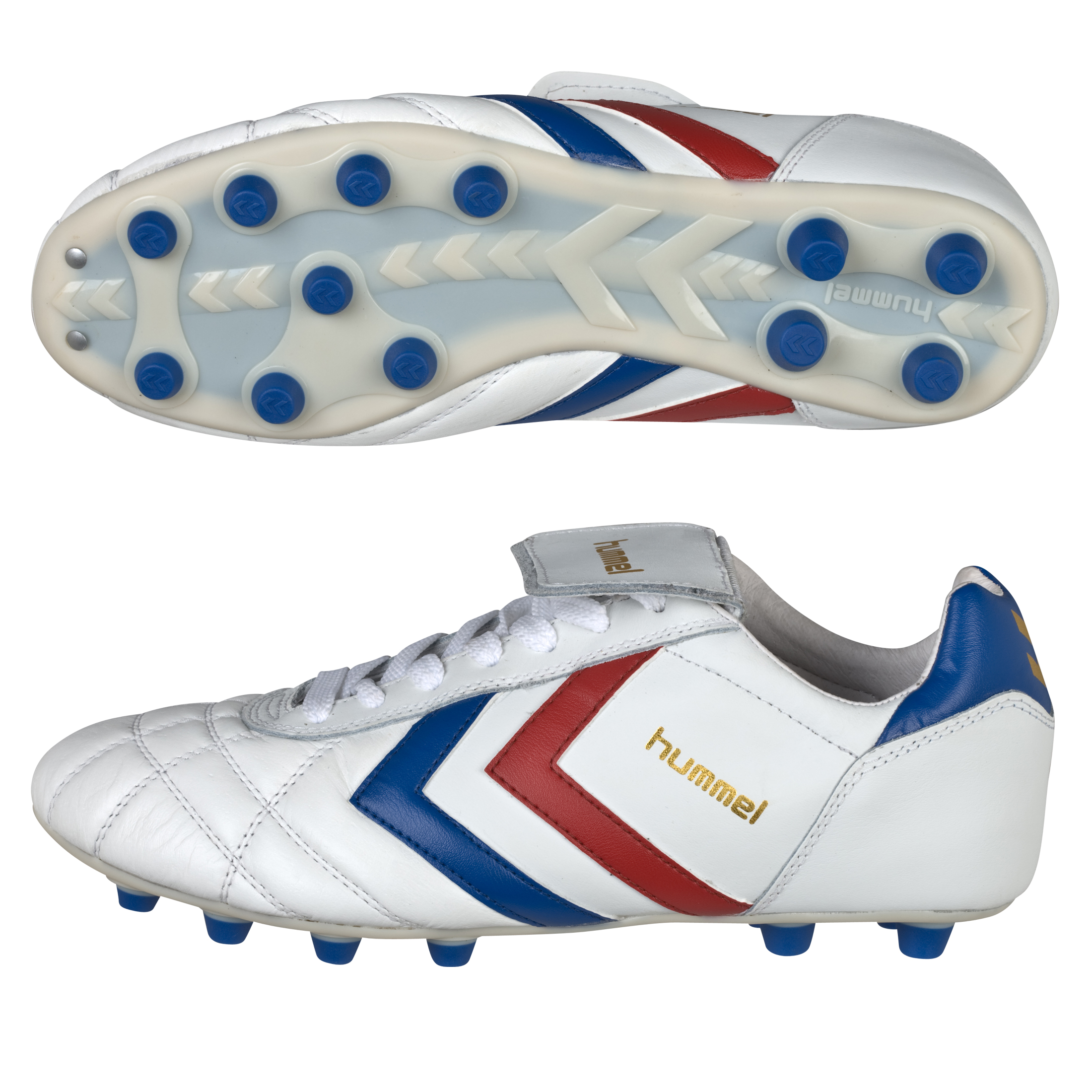 Hummel K-Leather Firm Ground Football Boots - White-Blue-Red