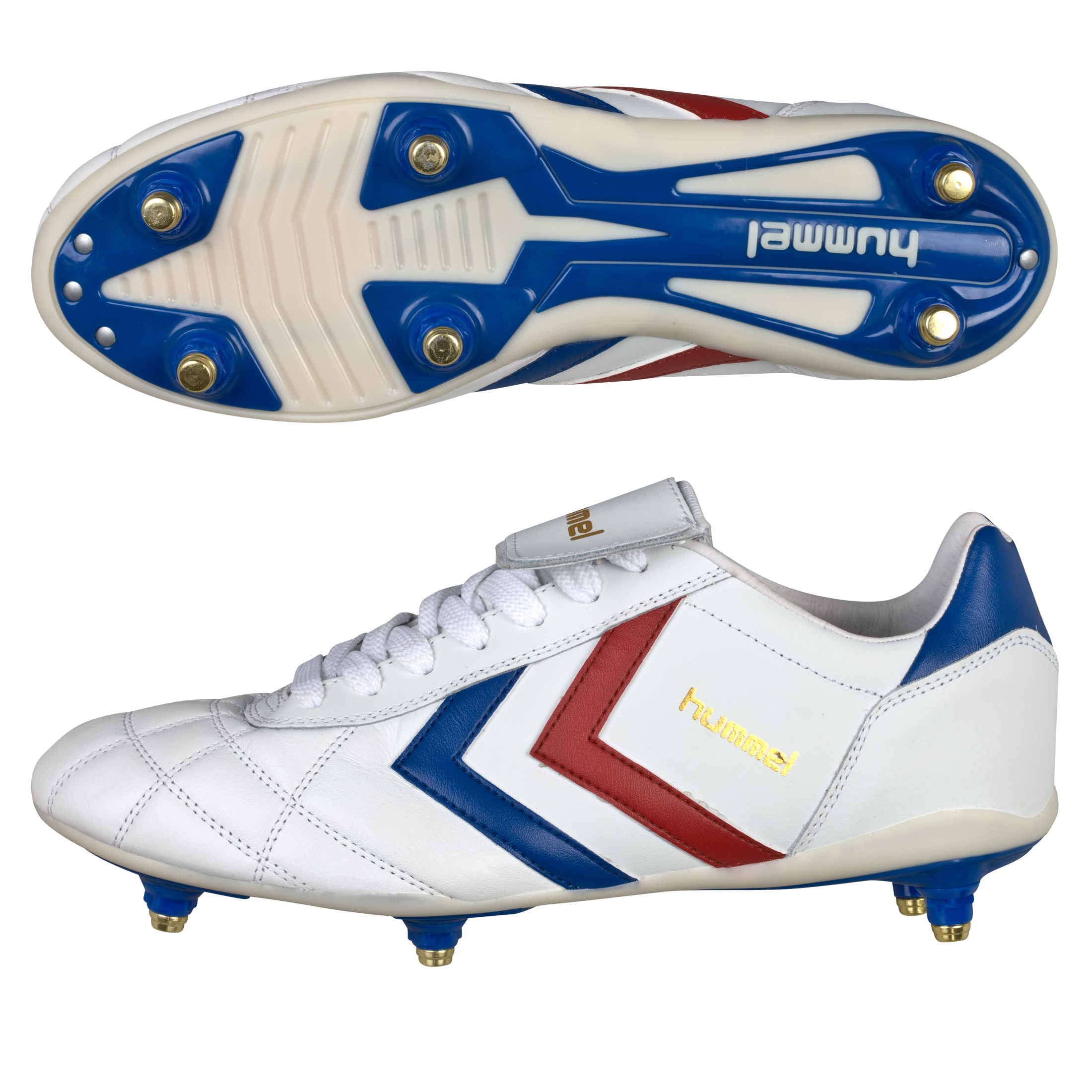 Hummel K-Leather Soft Ground Football Boots - White/Blue/Red.