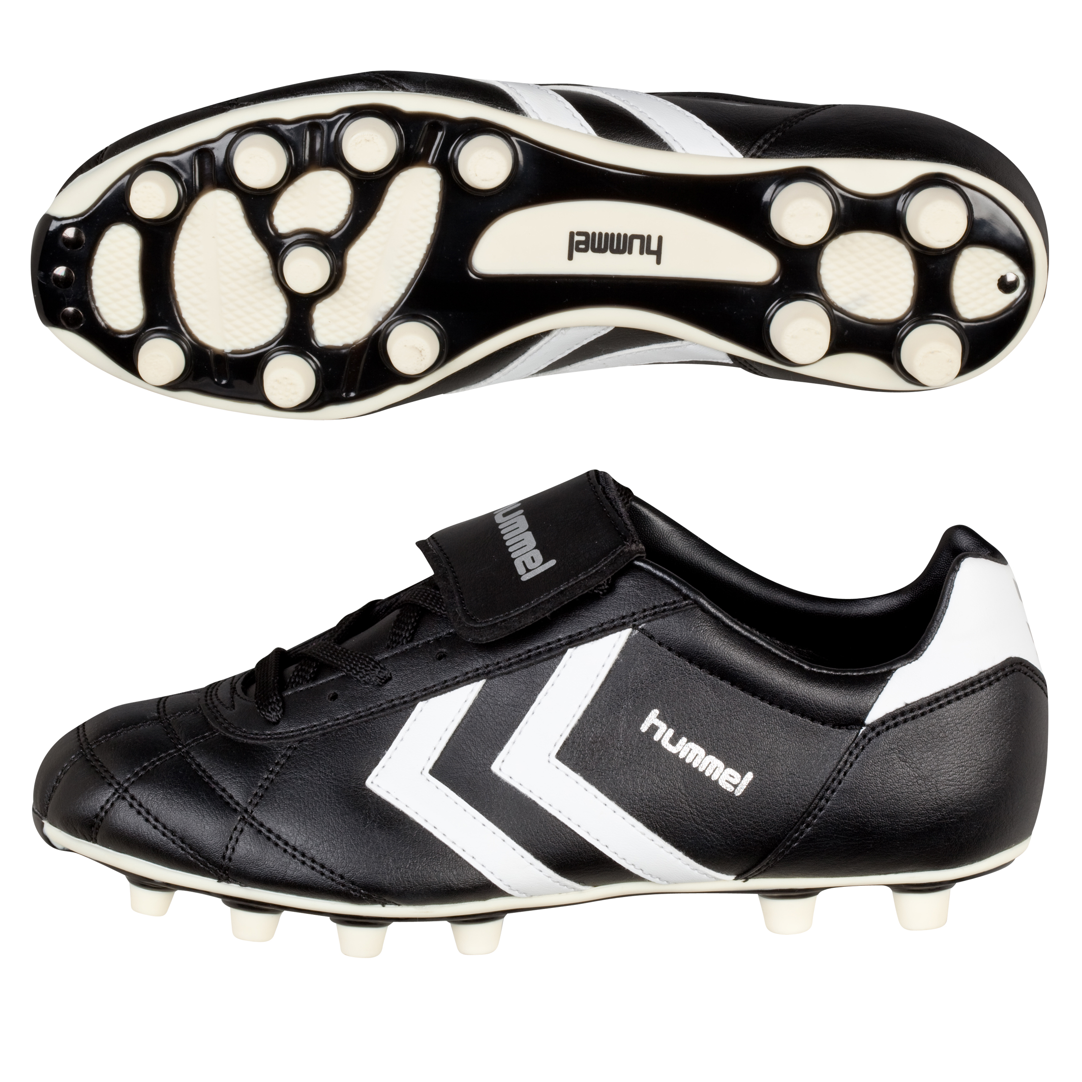 Hummel Leather Firm Ground Football Boots - Black/White - Kids.