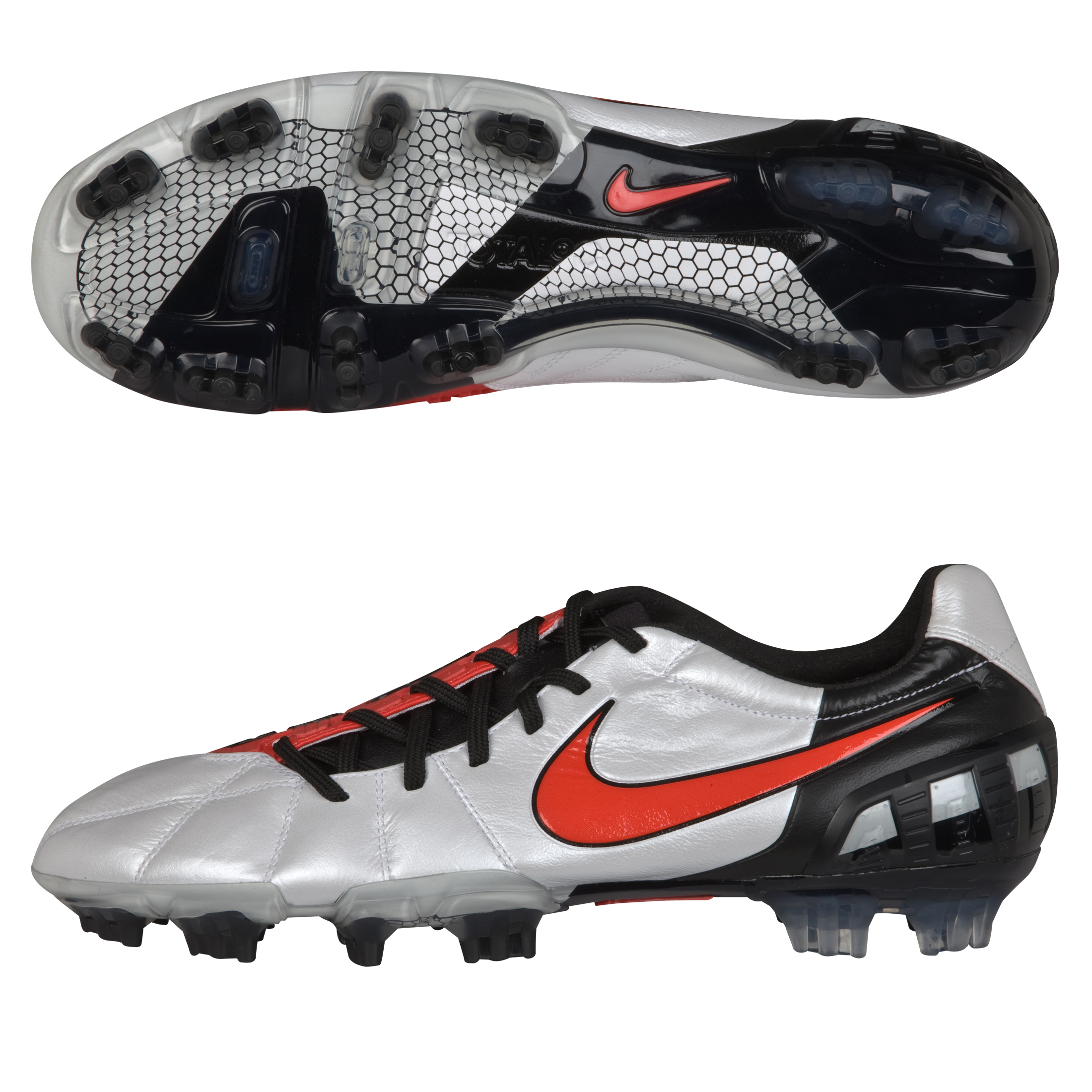Nike T90 Laser III K-Firm Ground Football Boots - White/Challenge Red/Black