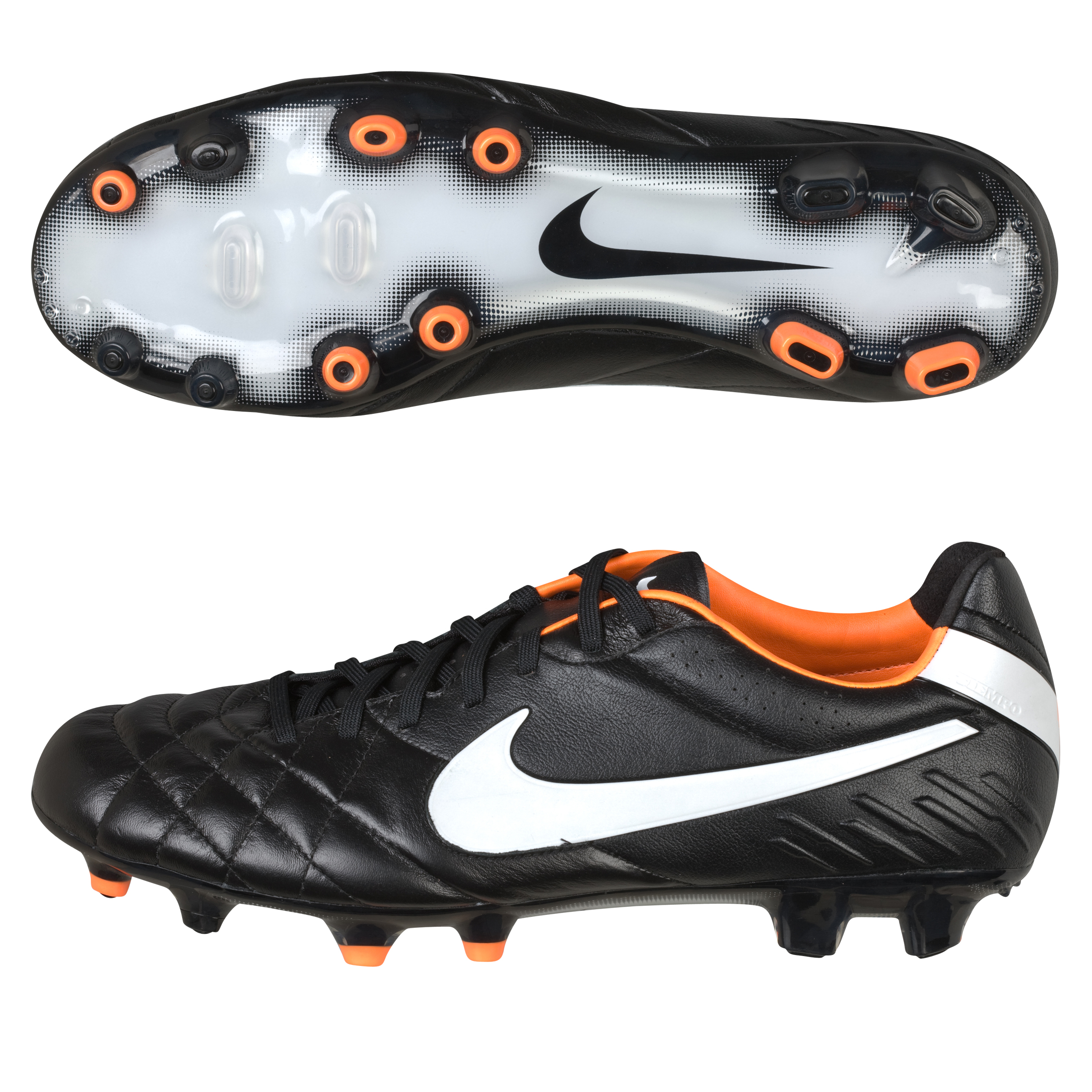 Nike Tiempo Legend IV Firm Ground Football Boots - Black/White/Total Orange.