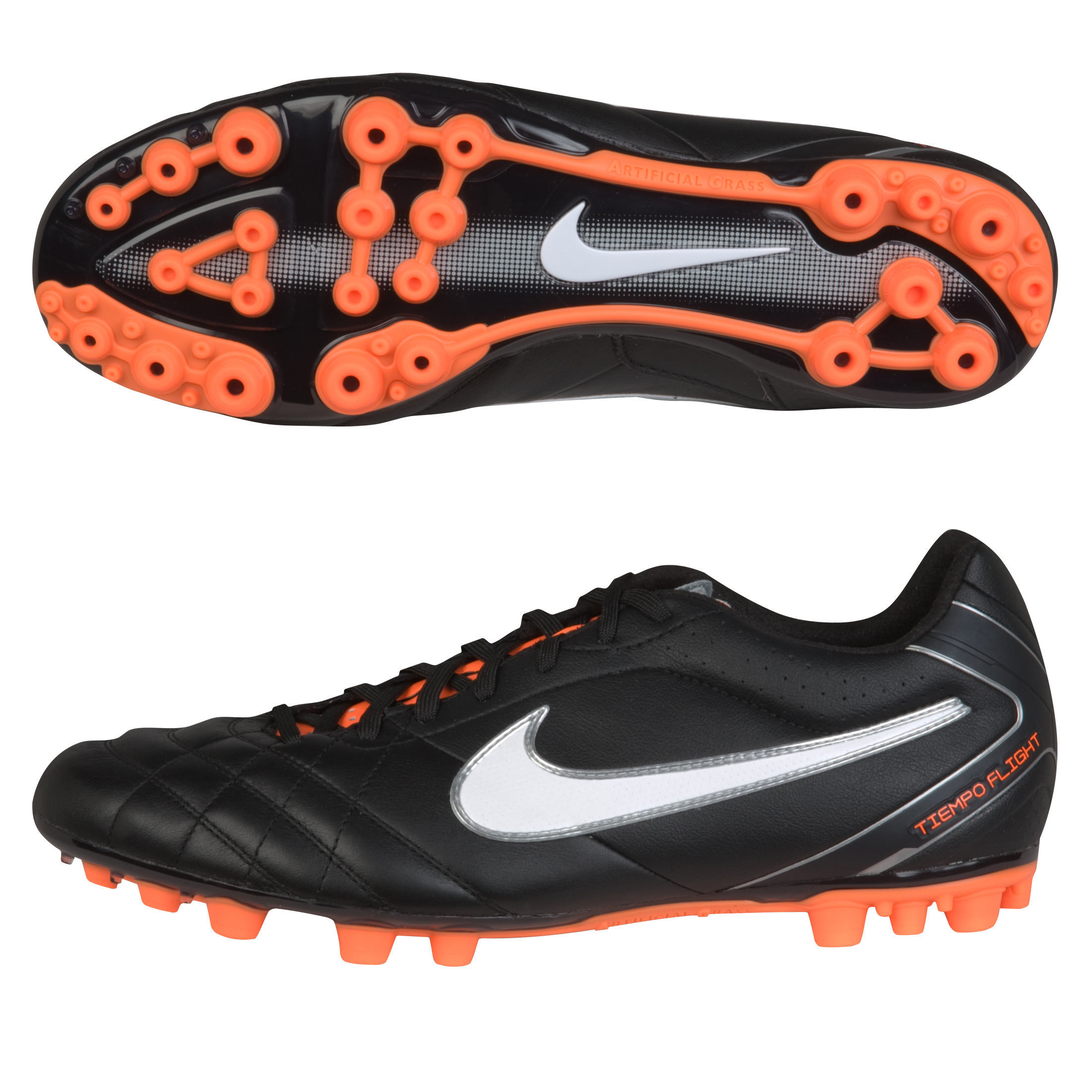 Nike Tiempo Flight AG Football Boots - Black/White/Total Orange.
