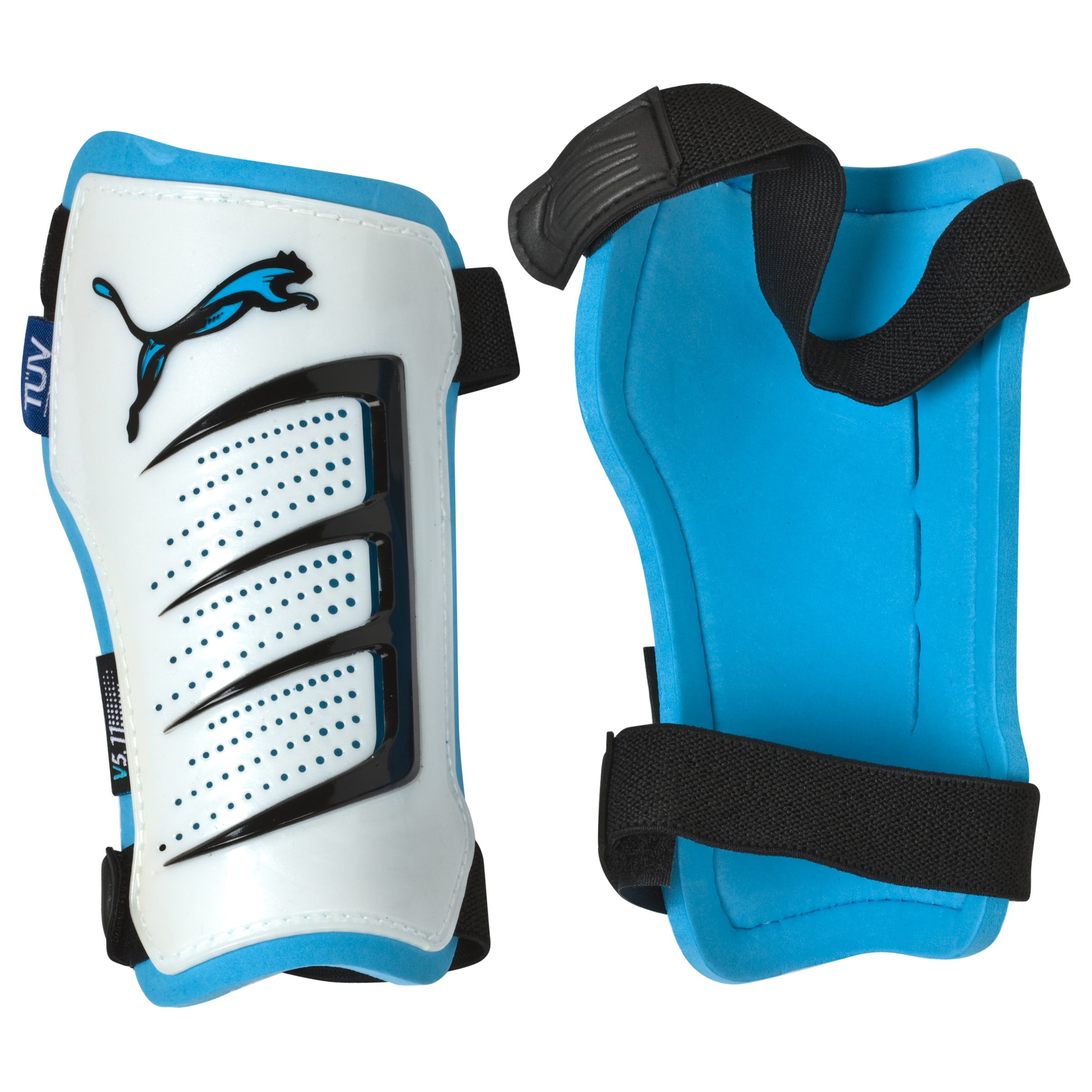Puma v5.11 Shinguards - White-Black-Dresden Blue