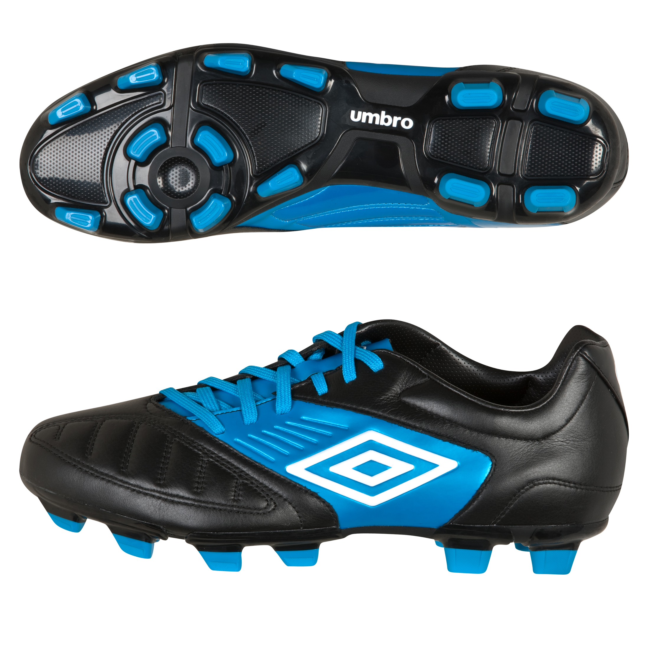 Umbro Geometra Premier Firm Ground Football Boots - Black/White/Vivid Blue.