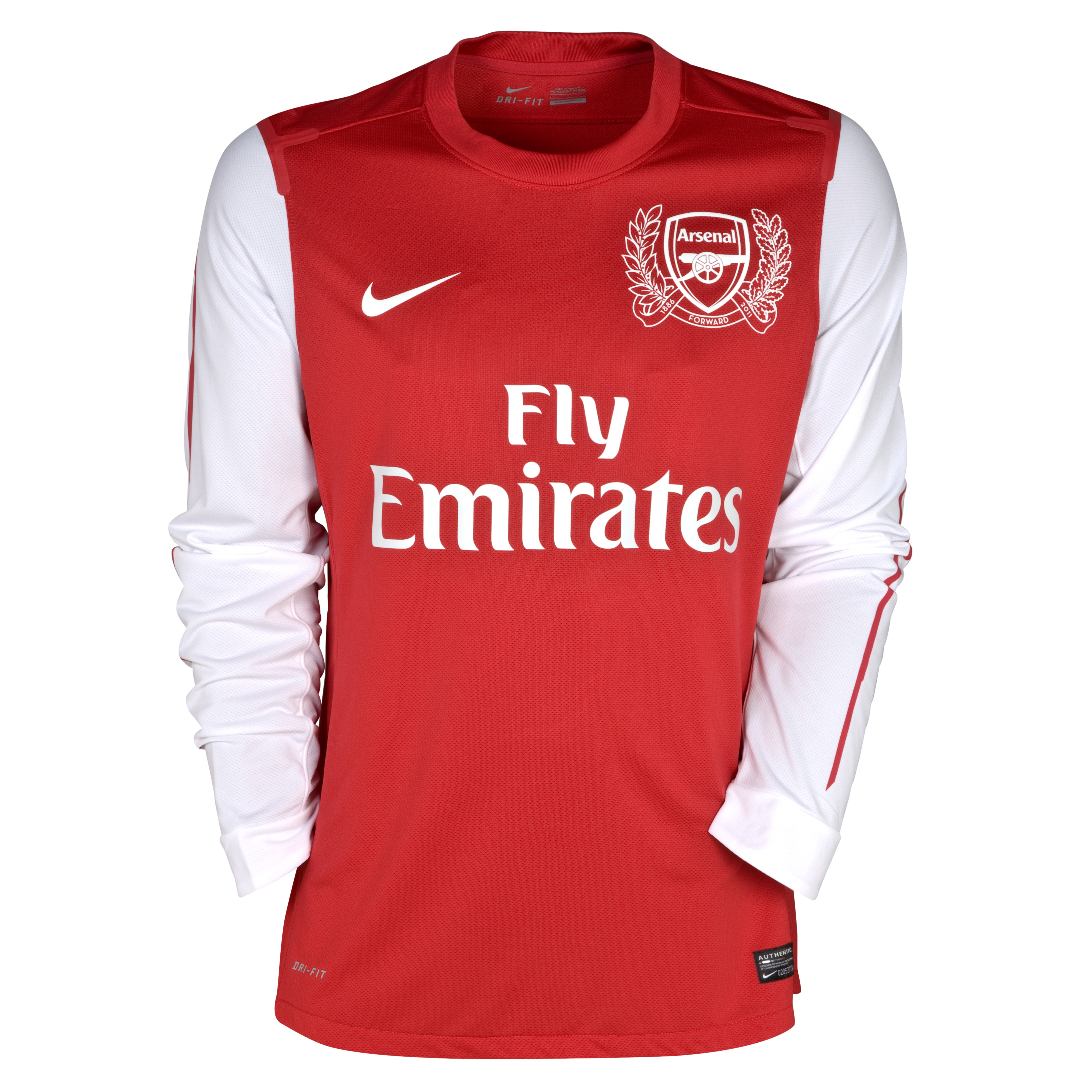 Arsenal Authentic Mock Home Shirt 2011~12 Long Sleeve Artillery Red~Football White