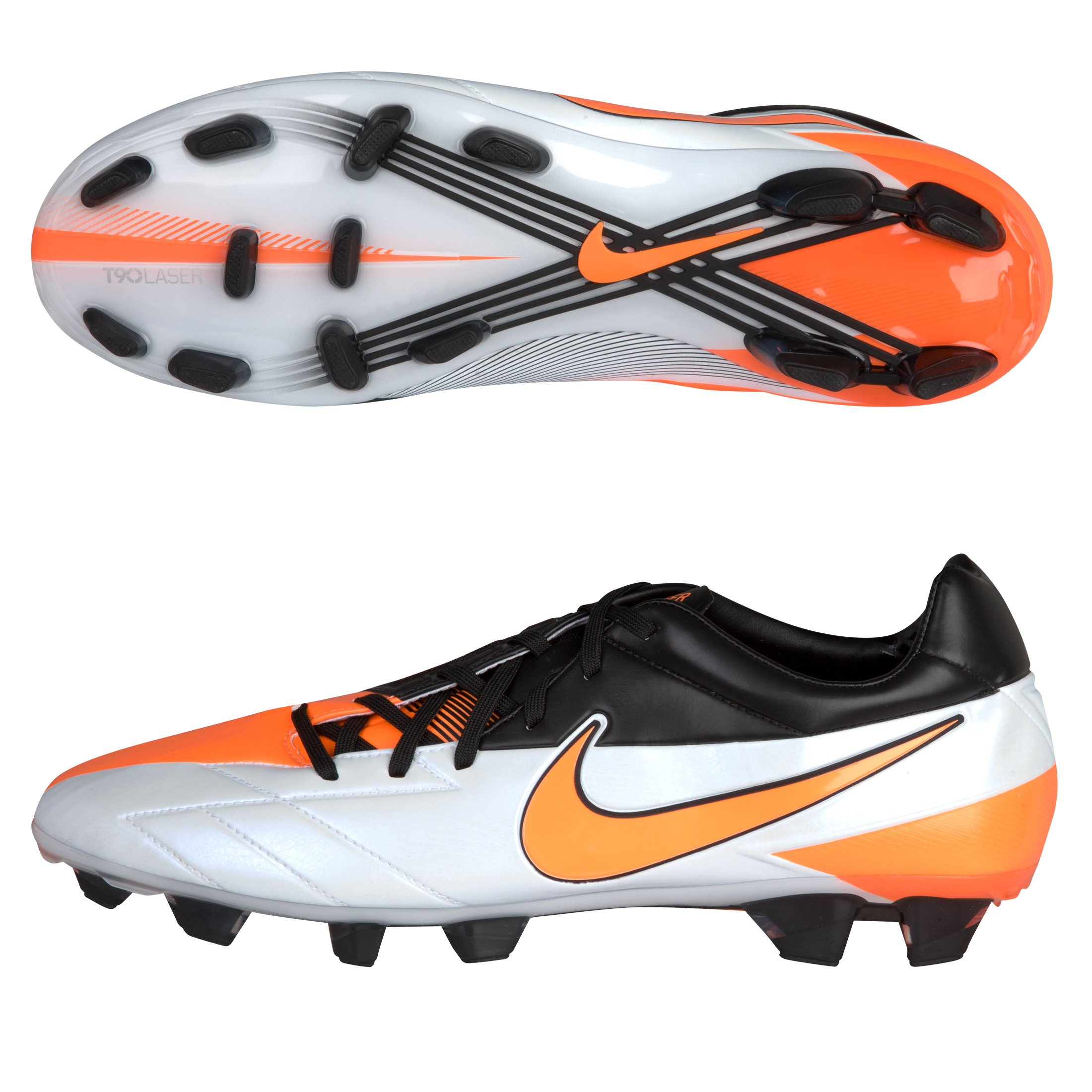 Nike T90 Laser IV Firm Ground Football Boots - White/Total Orange/Black