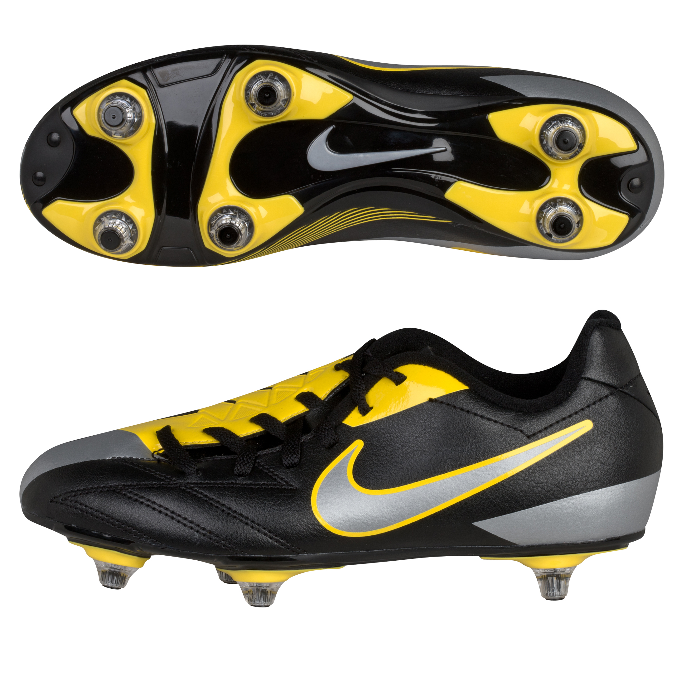 Nike Total90 Shoot IV Soft Ground Football Boots - Black/Mtlc Luster/Tour Yellow - Kids.
