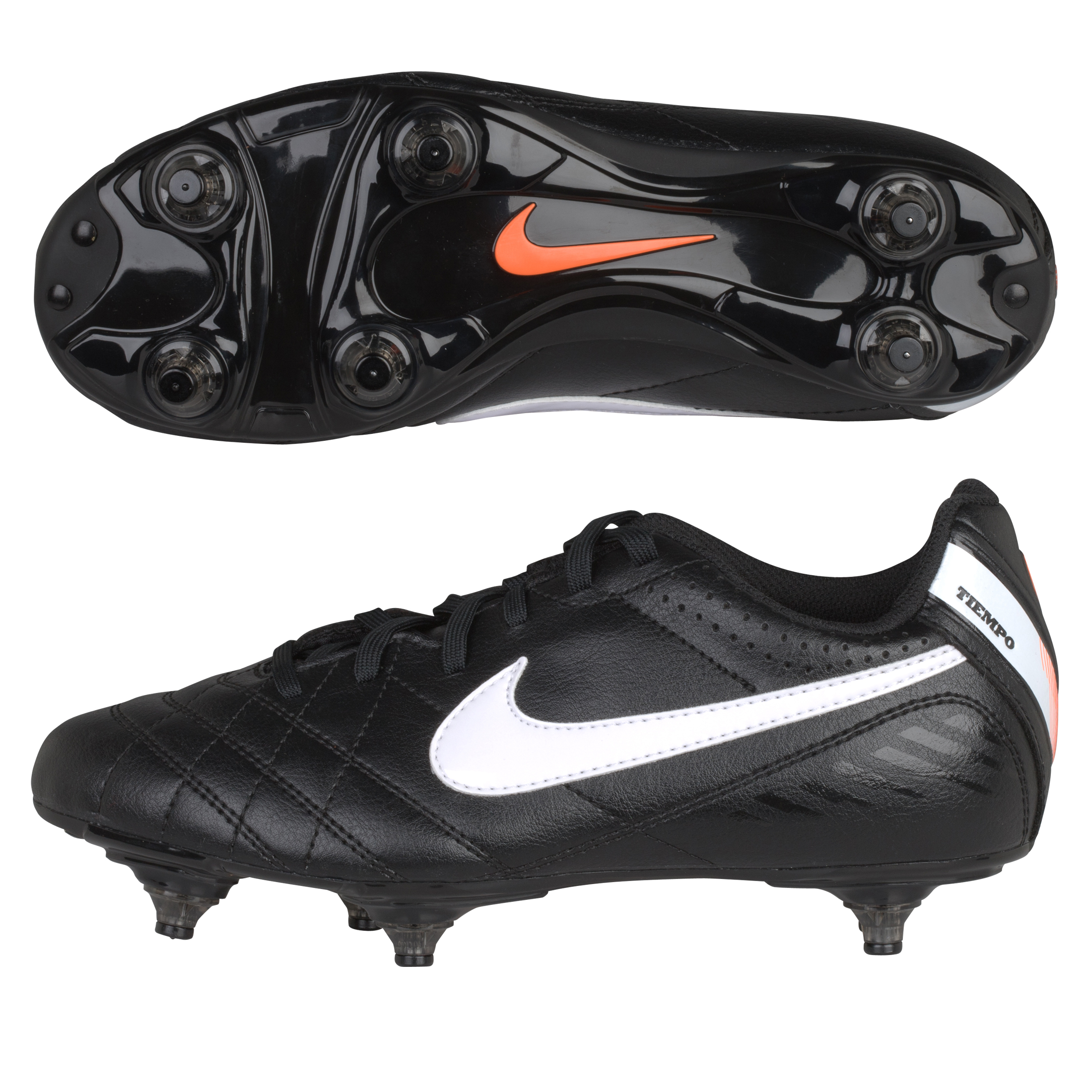 Nike Tiempo Natural IV Soft Ground Football Boots - Black/White/Total Orange - Kids.
