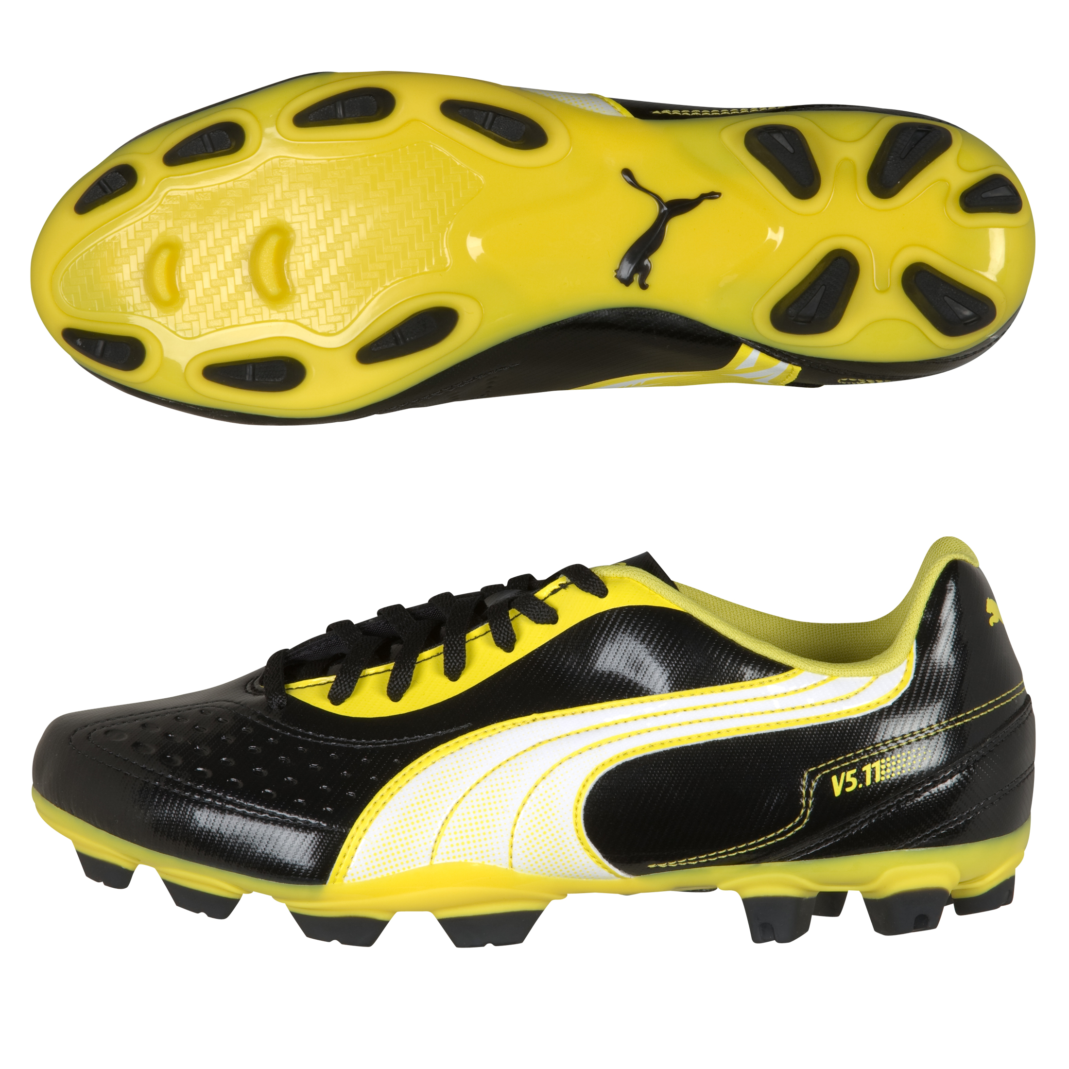 Puma v5.11 i Firm Ground Football Boots - Black/White/Blazing Yellow.
