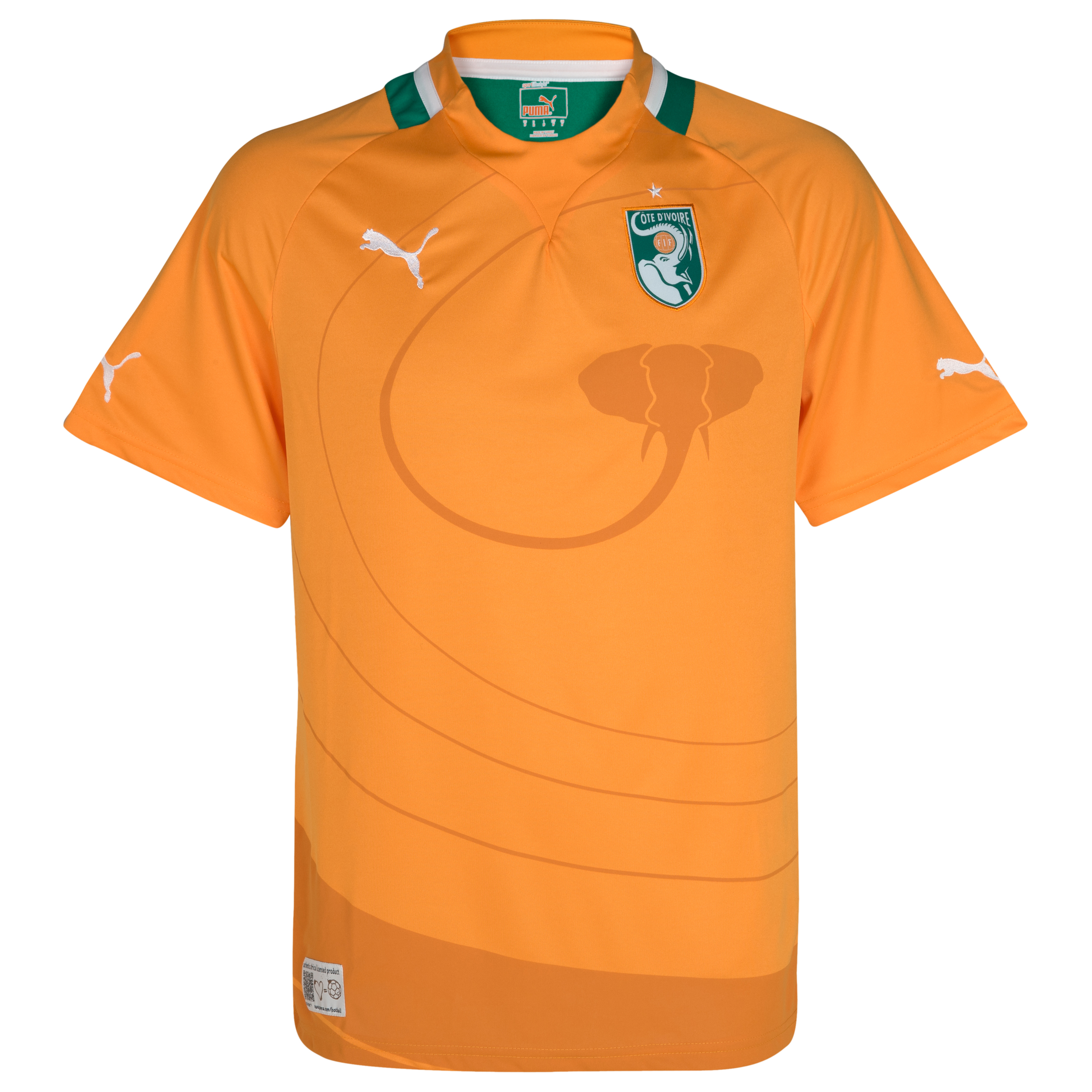 Ivory Coast Home Shirt 2011/13 - Flame Orange/Pepper Green