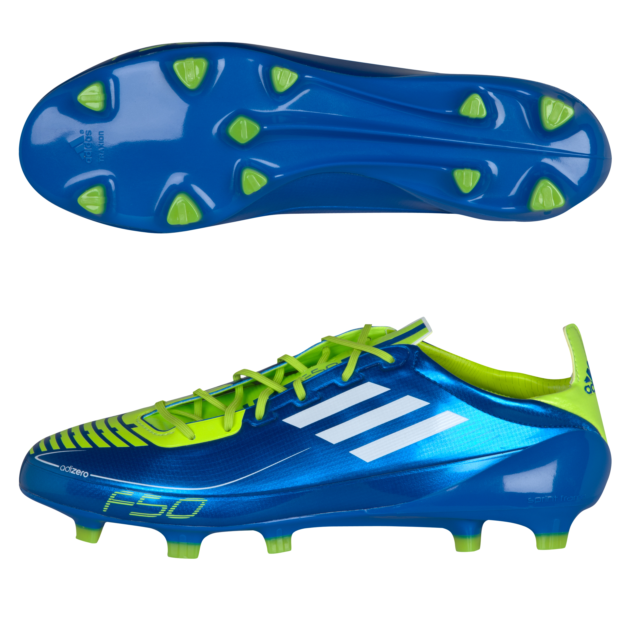 adidas F50 adizero TRX Firm Ground Synthetic Football Boots - Anodized Blue / White / Slime.