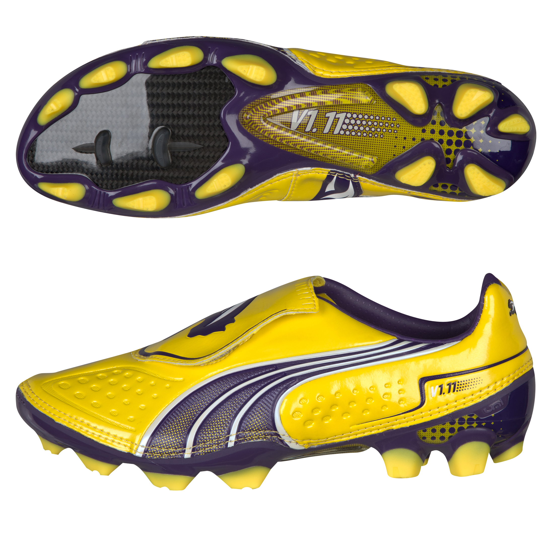 Puma v1.11 i Firm Ground Football Boots - Vibrant Yellow/Parachute Purple/White