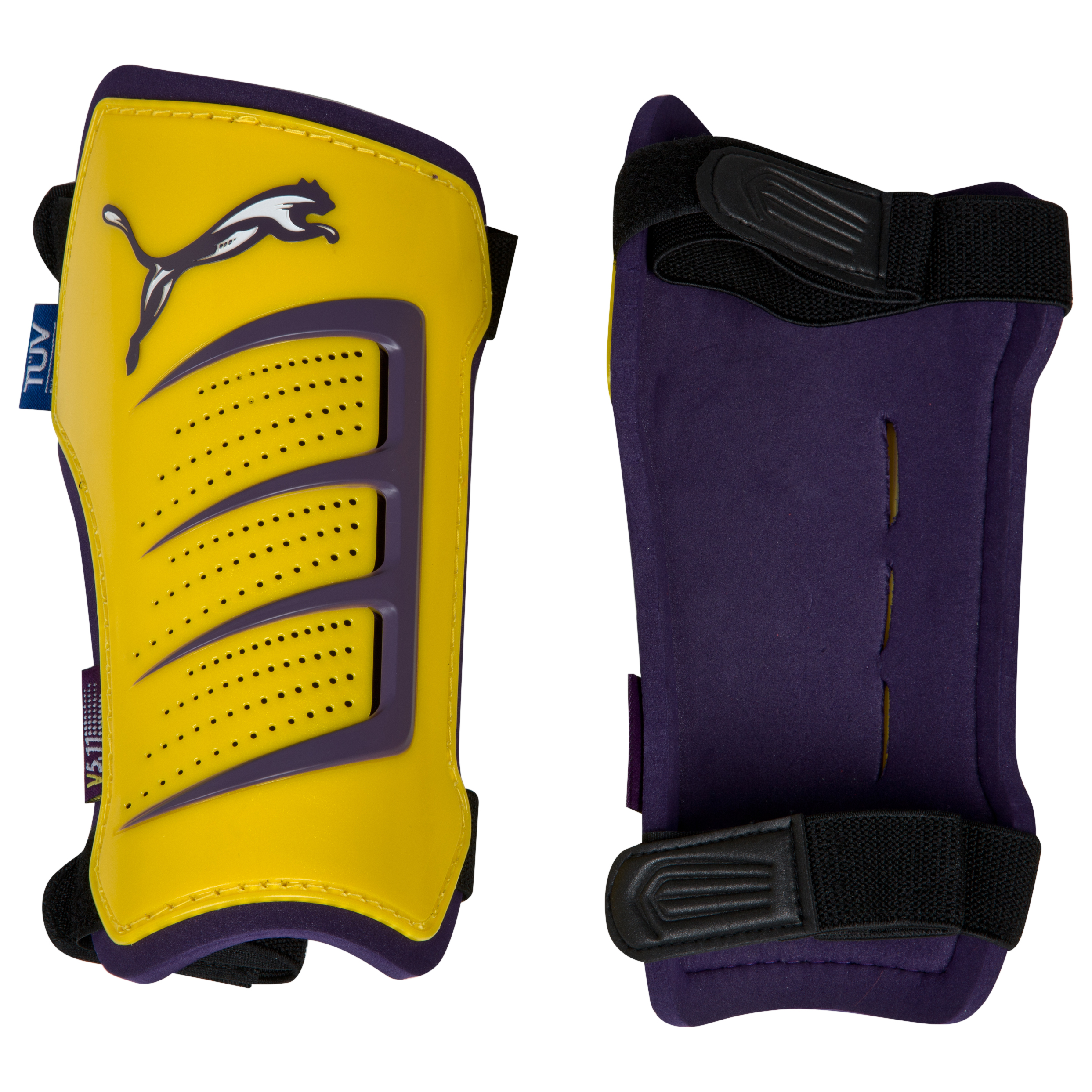 Puma v5.11 Shinguards - Vibrant Yellow-Parachute Purple-White