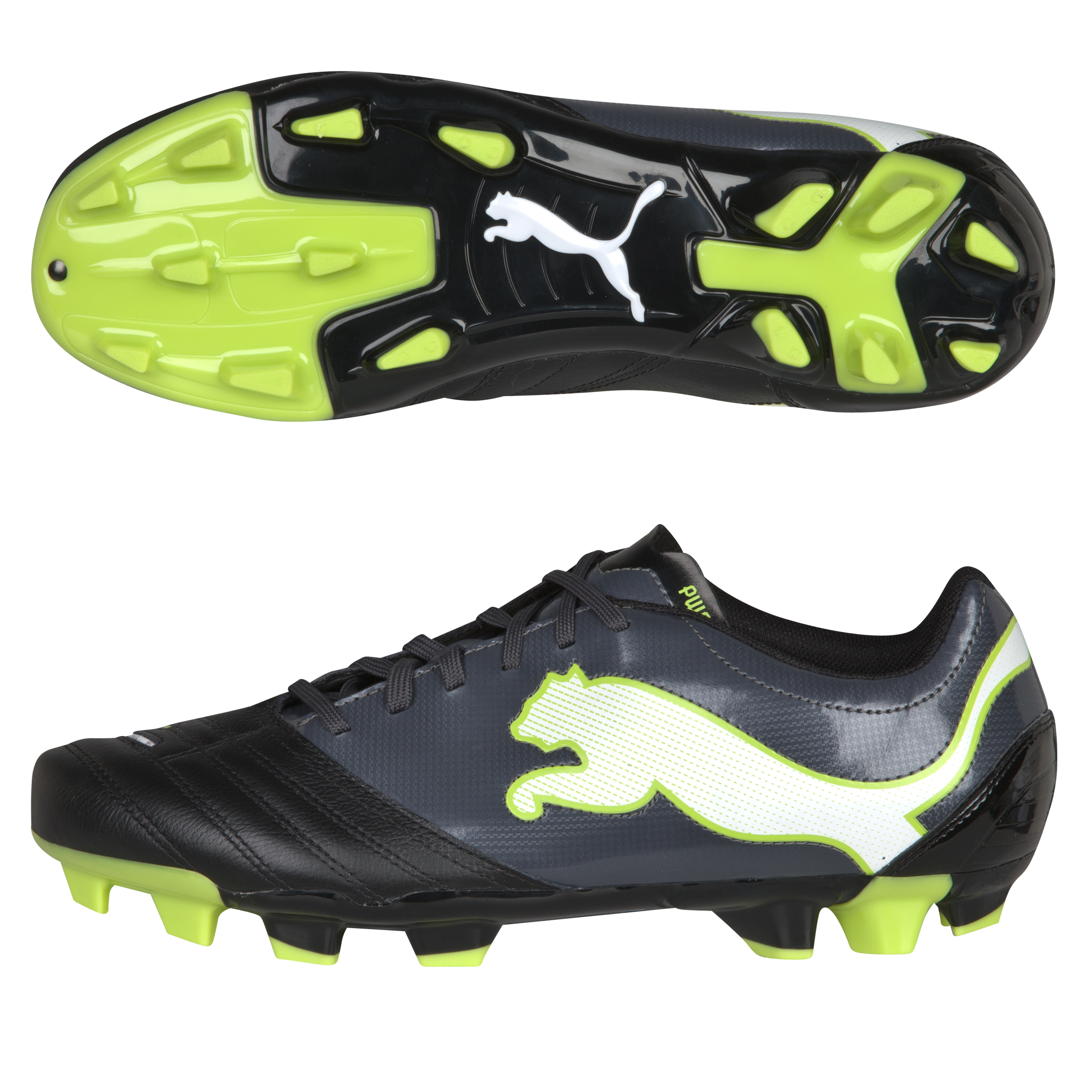 Puma PowerCat 3.12 Firm Ground Football Boots - Black/Dark Shadow/White/Lime Punch.