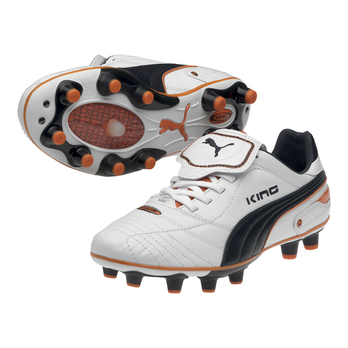 Puma King Finale i Firm Ground Football Boots - White/Dark Navy/Team Orange.