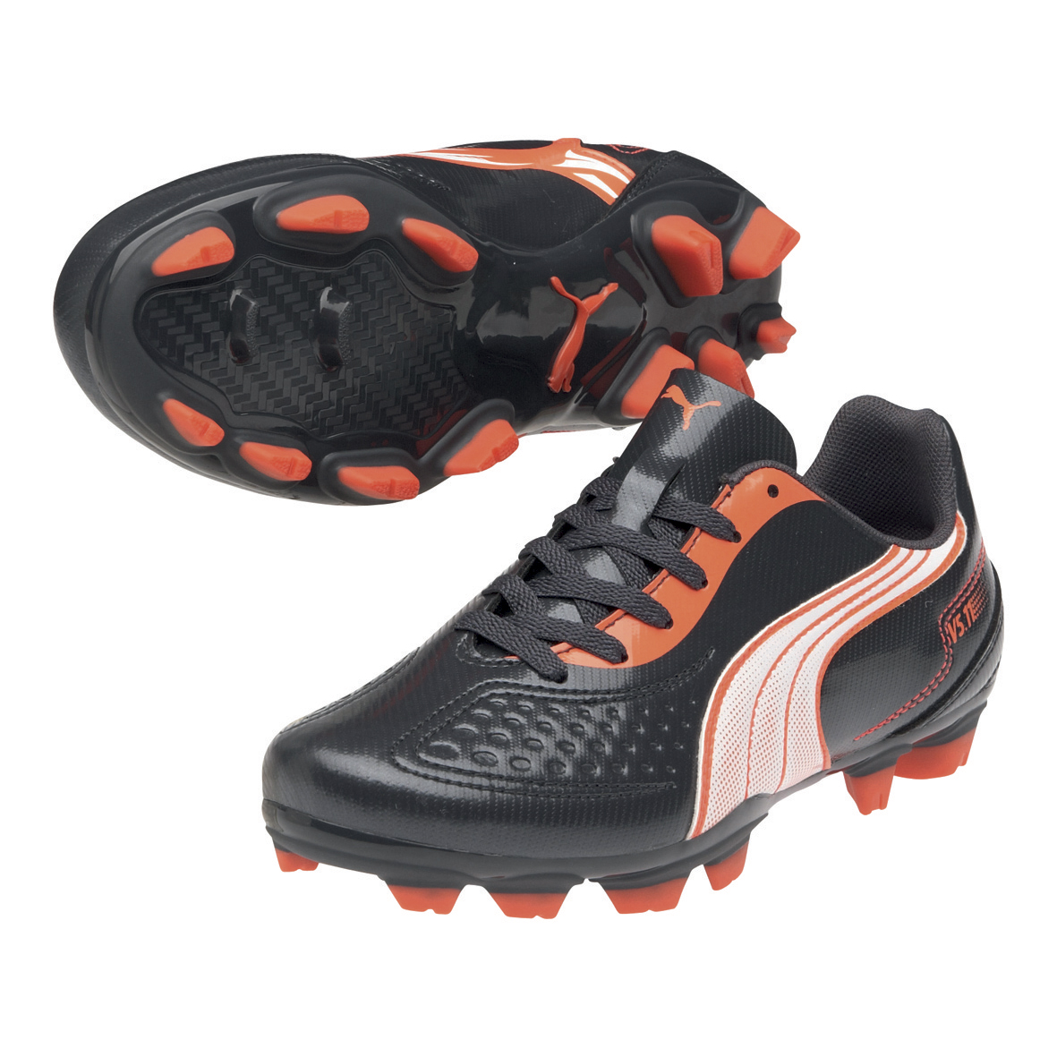 Puma v5.11 i Firm Ground Football Boots - Team Charcoal/White/Fluo Peach - Kids.