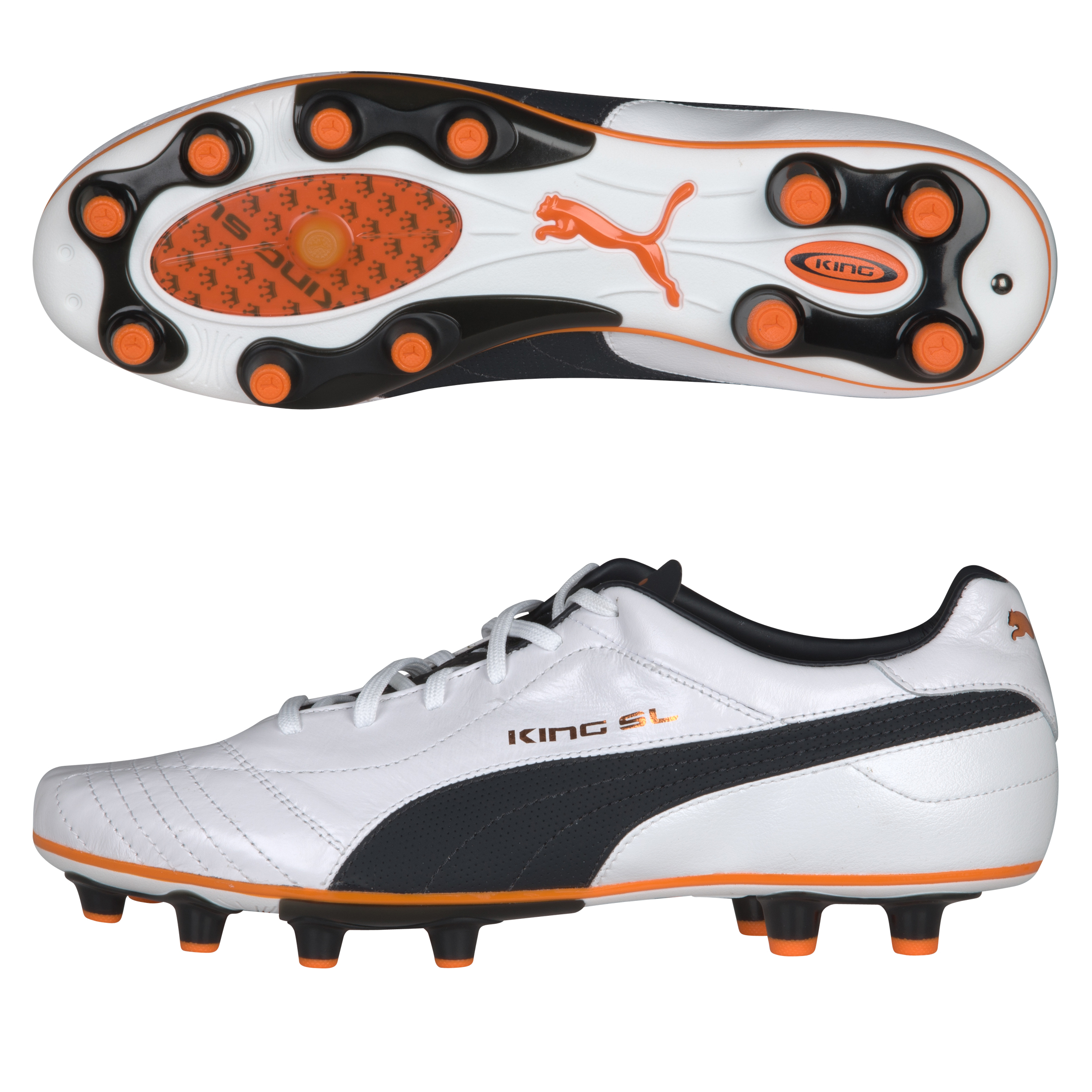 Puma King Finale SL i Firm Ground Football Boots - White/Dark Navy/Team Orange.