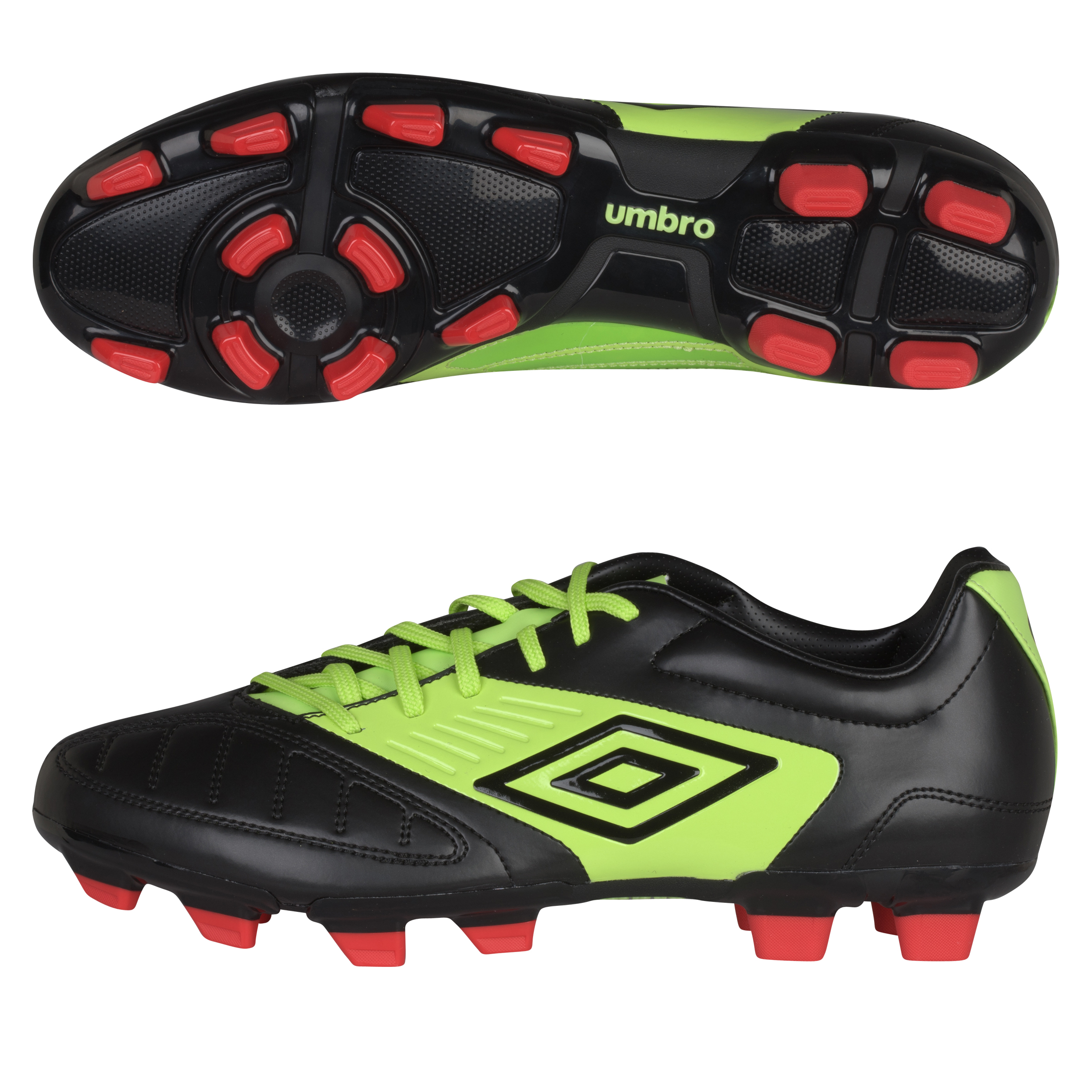 Umbro Geometra Cup Firm Ground Football Boots - Black/White/Sharp Green/True Red