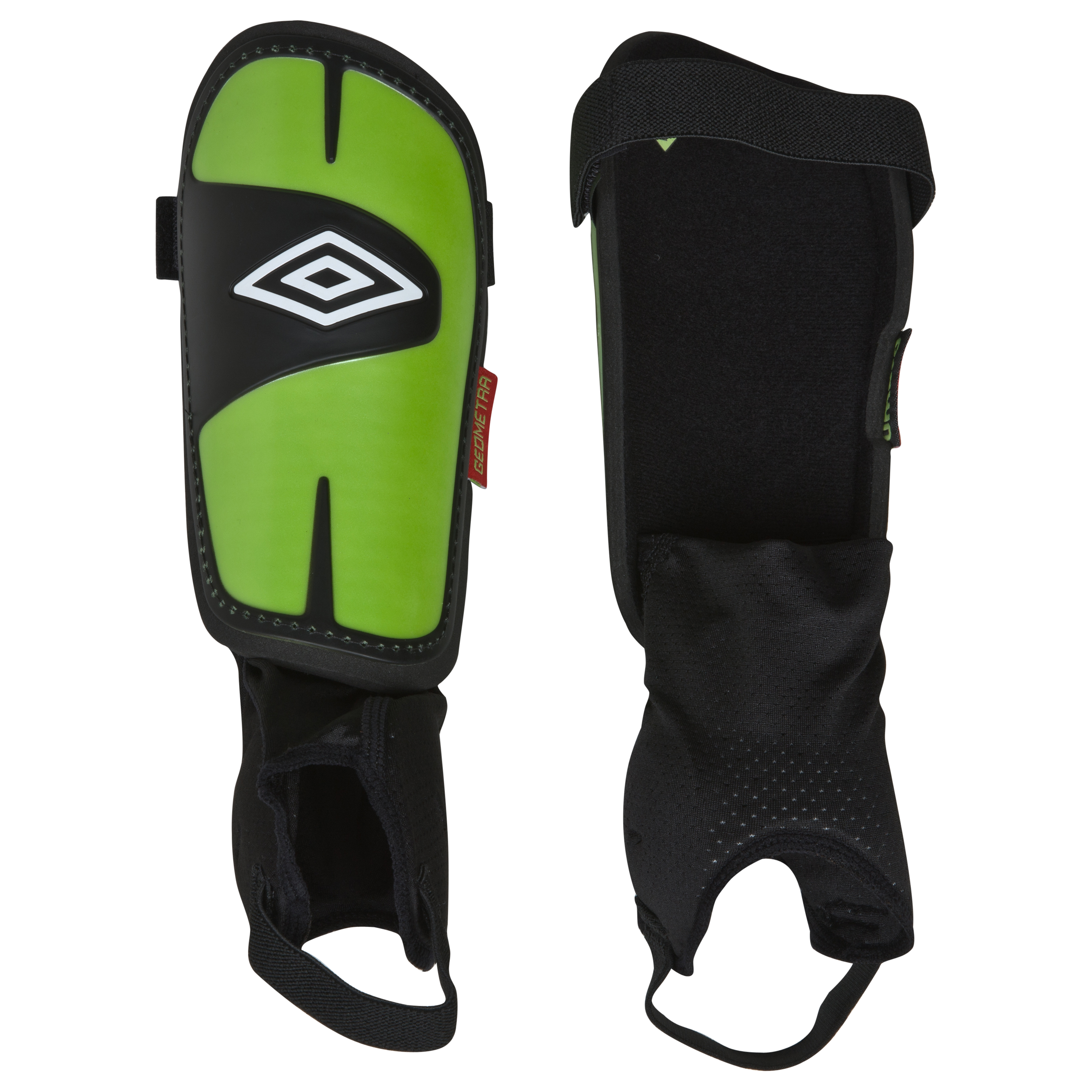 Umbro Geometra Cup Shin Pads Black~White~Sharp Green~True Red