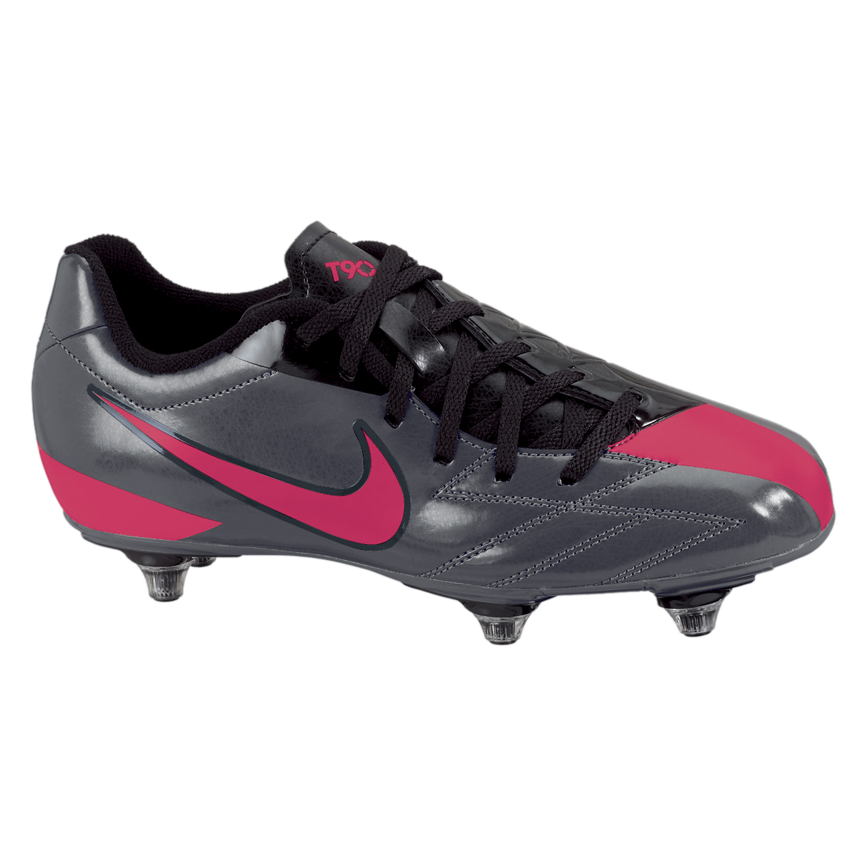 Nike T90 Shoot IV Soft Ground Football Boots - Dark Grey-Solar Red-Black - Kids