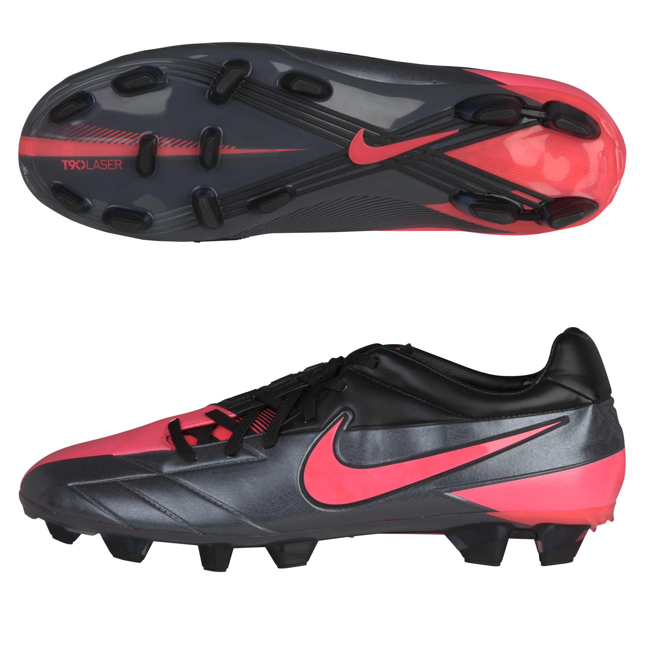 Nike T90 Laser IV Firm Ground Football Boots - Dark Grey/Solar Red/Black