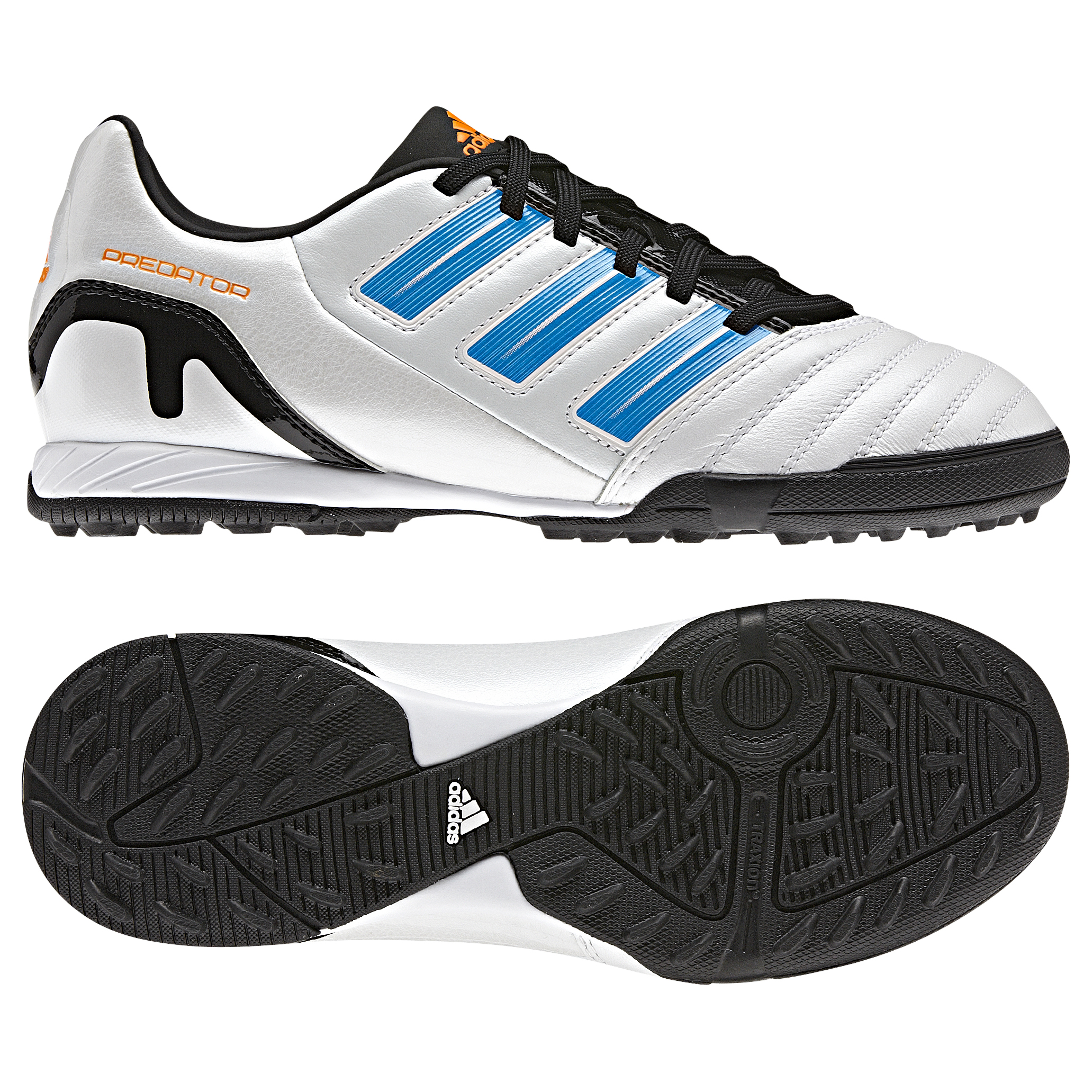 adidas Predator Absolado TRX Astro Turf Trainers Kids Predator Run Wht ~ Pred Sharp Blue Met ~ Warning