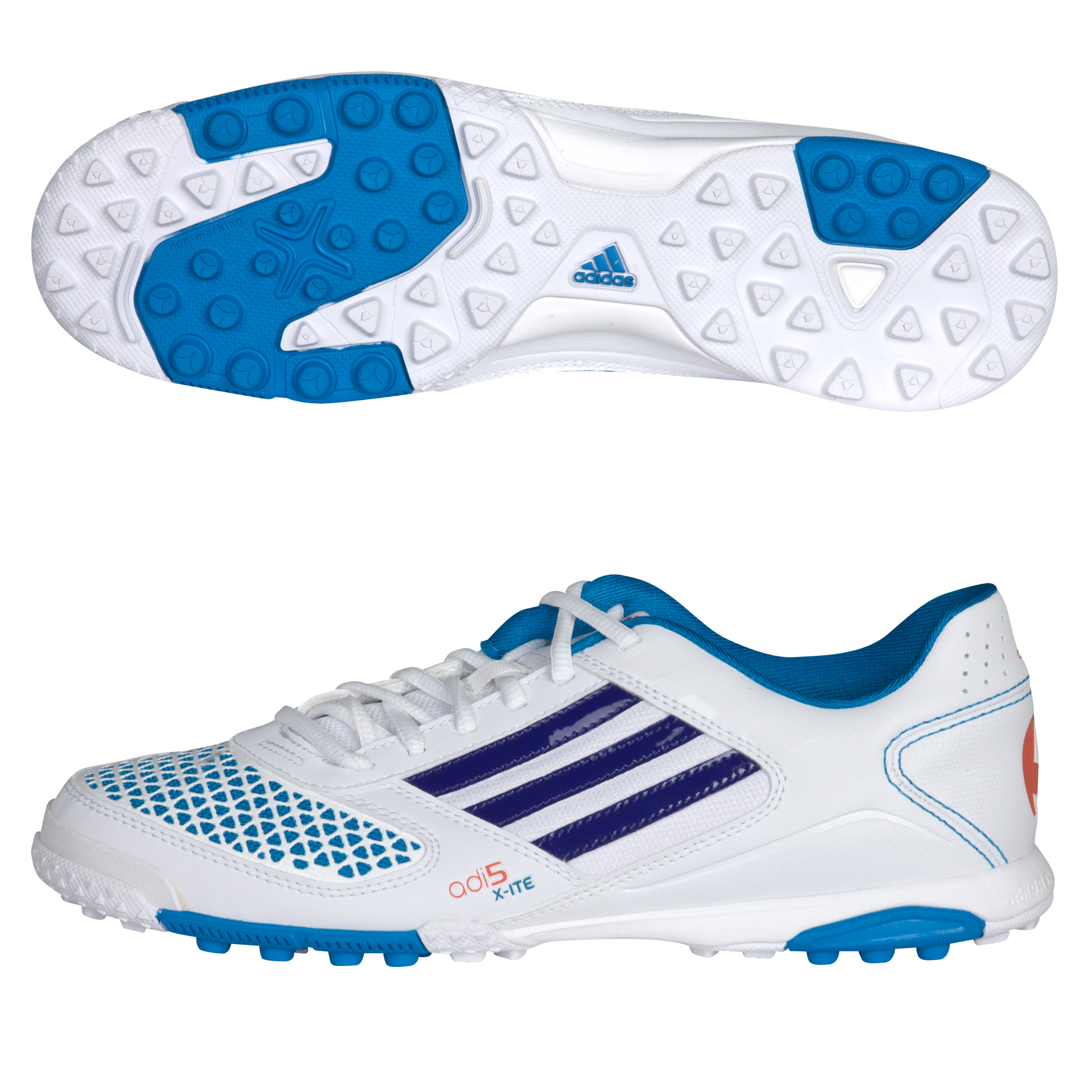 <br>adidas adi5 X ite Astro Turf Trainers White / Prime Ink Blue S12 / Super Cyan S12