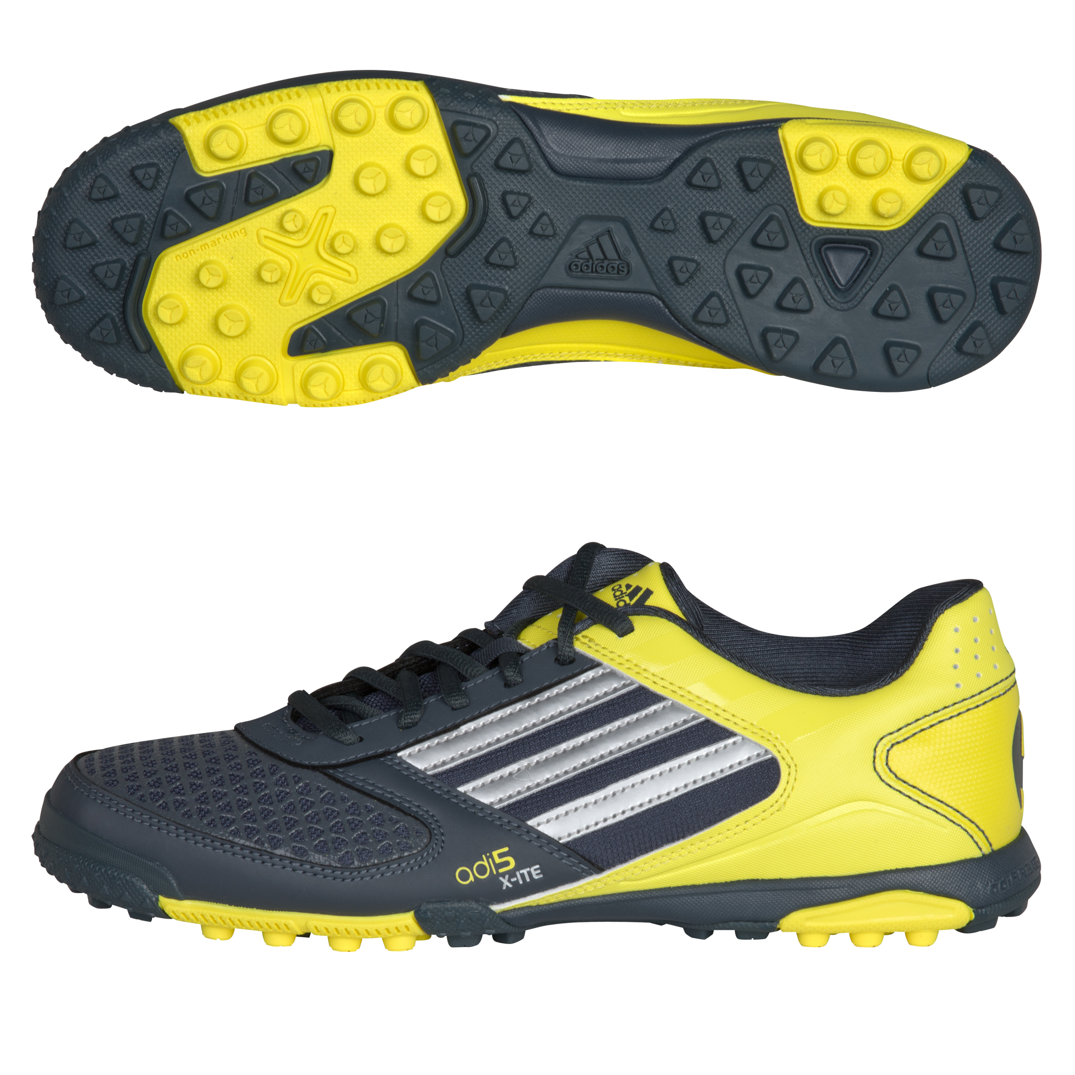 adidas adi5 X ite Astro Turf Trainers Dark Onix ~ Metallic Silver ~ Lemon Peel