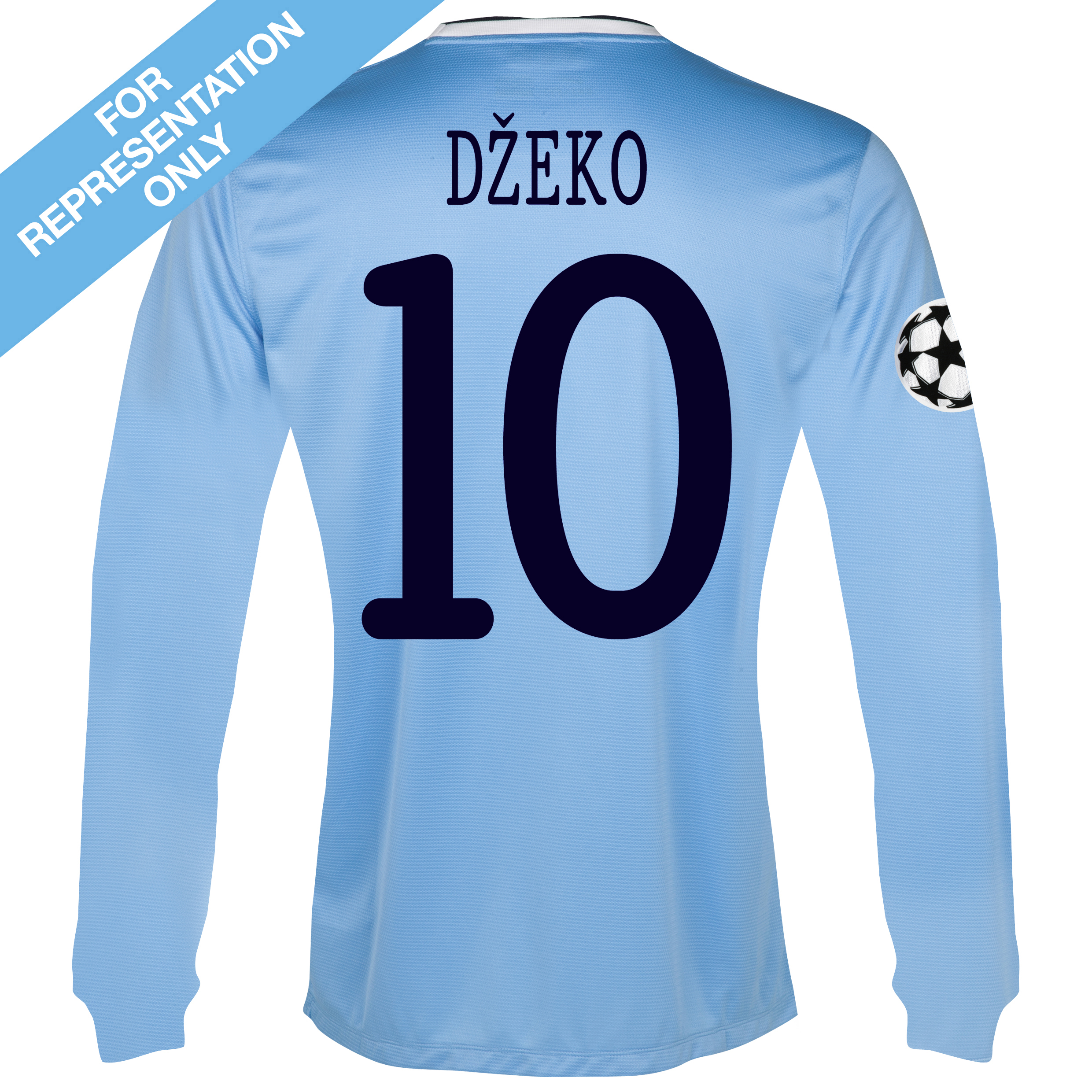 Manchester City UEFA Champions League Home Shirt 2013/14 - Long Sleeved - Junior with Dzeko 10 printing