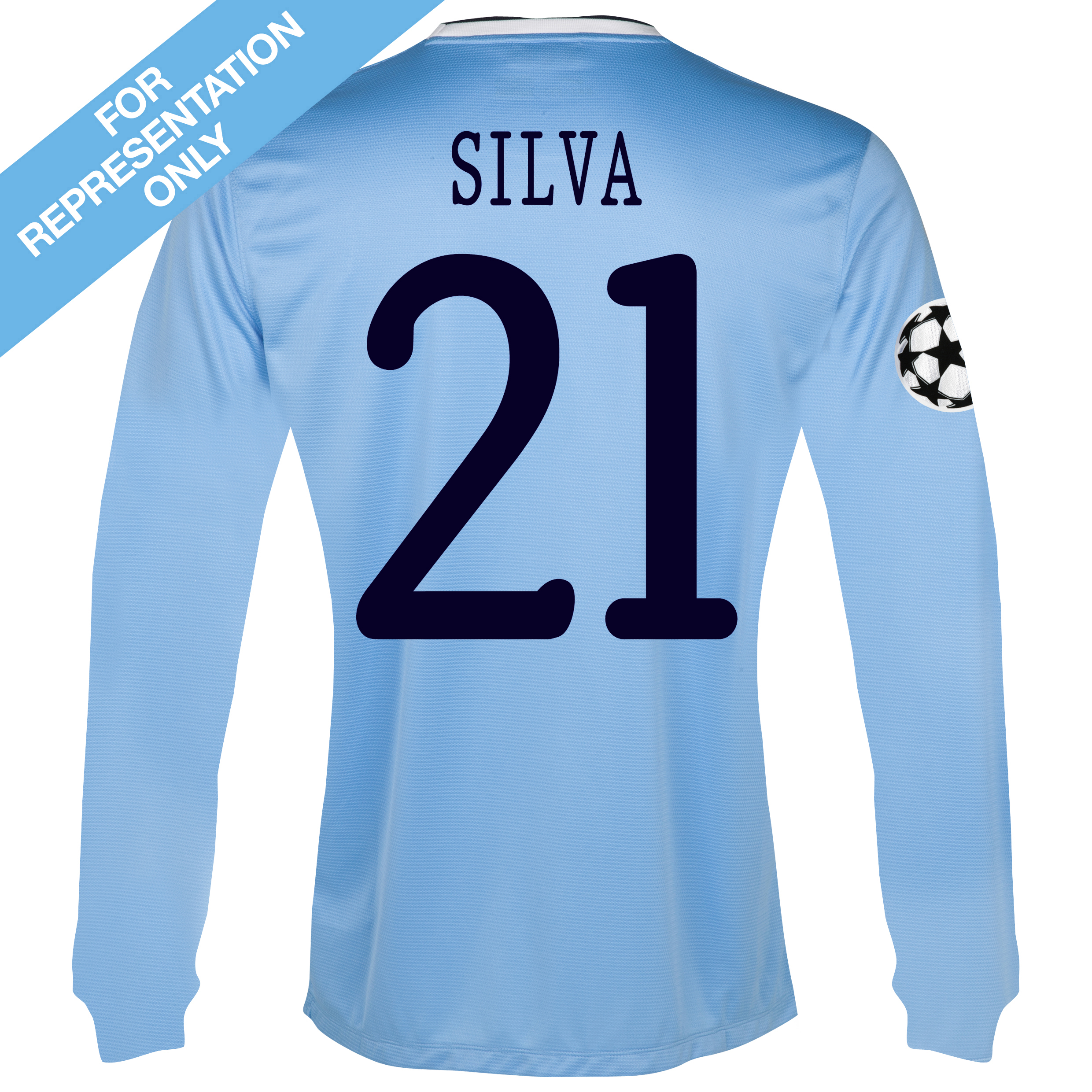 Manchester City UEFA Champions League Home Shirt 2013/14 - Long Sleeved - Junior with Silva 21 printing