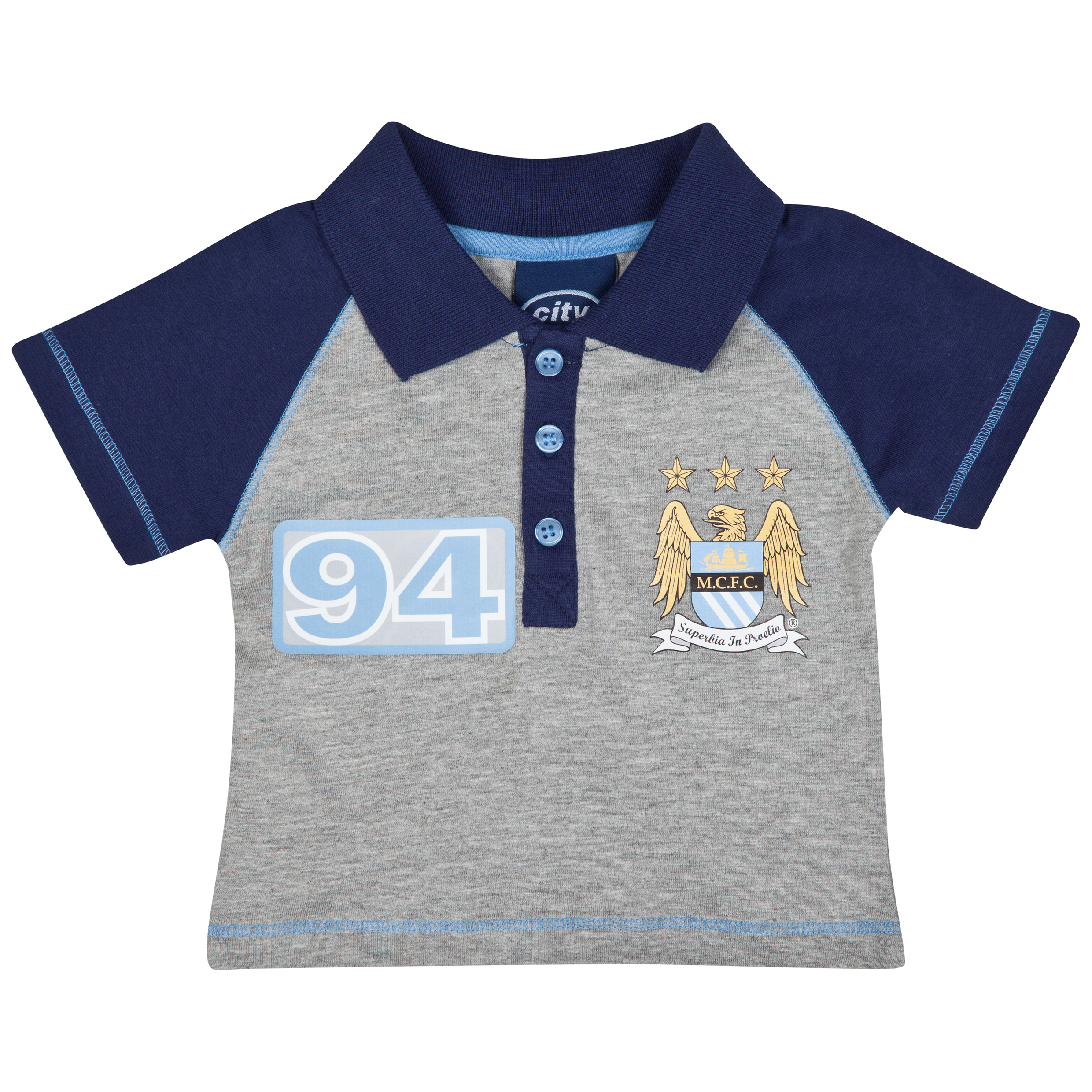 Manchester City Raglan Polo Top - Navy/Sky - Baby