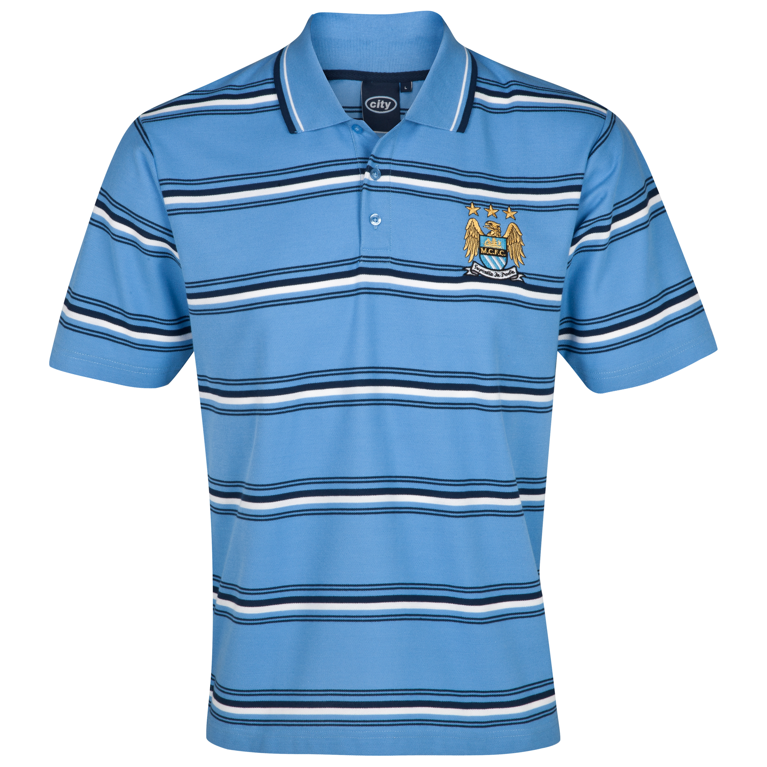 Manchester City Essential Power Stripe Polo Top - Sky