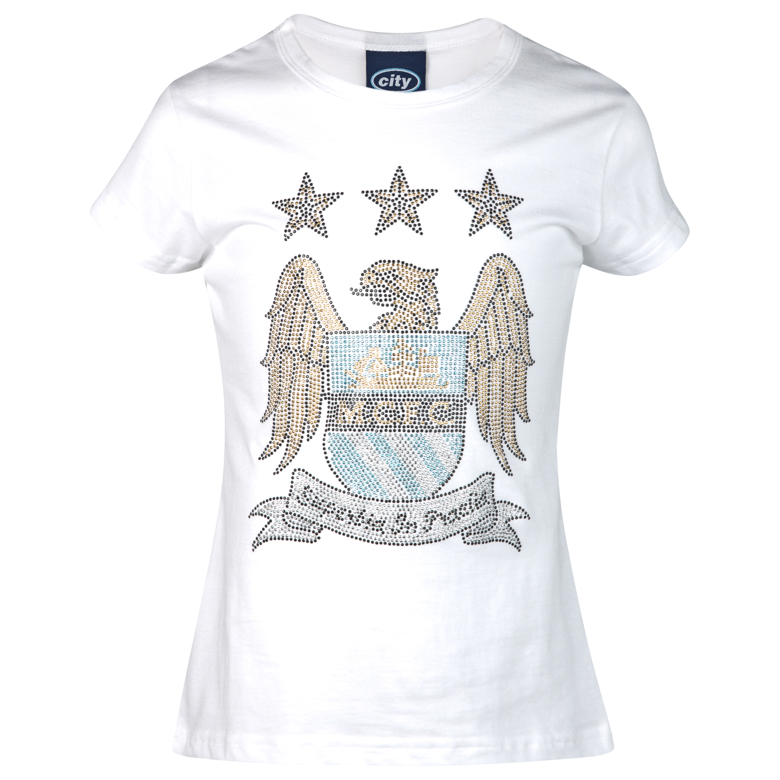 Manchester City Rhinestone T-Shirt - White - Older Girls
