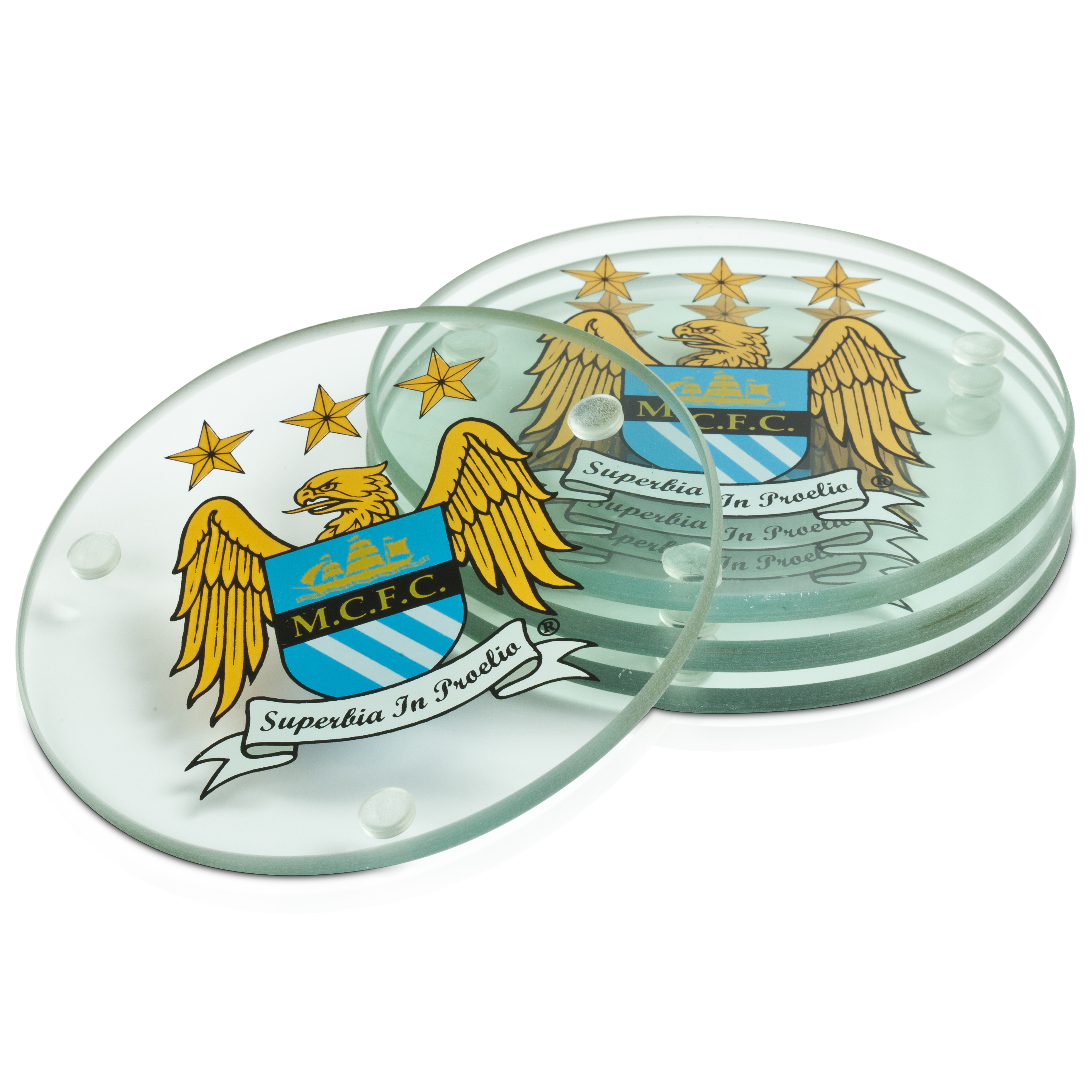 Manchester City Crest Round Glass Coasters 4 Pack - Clear