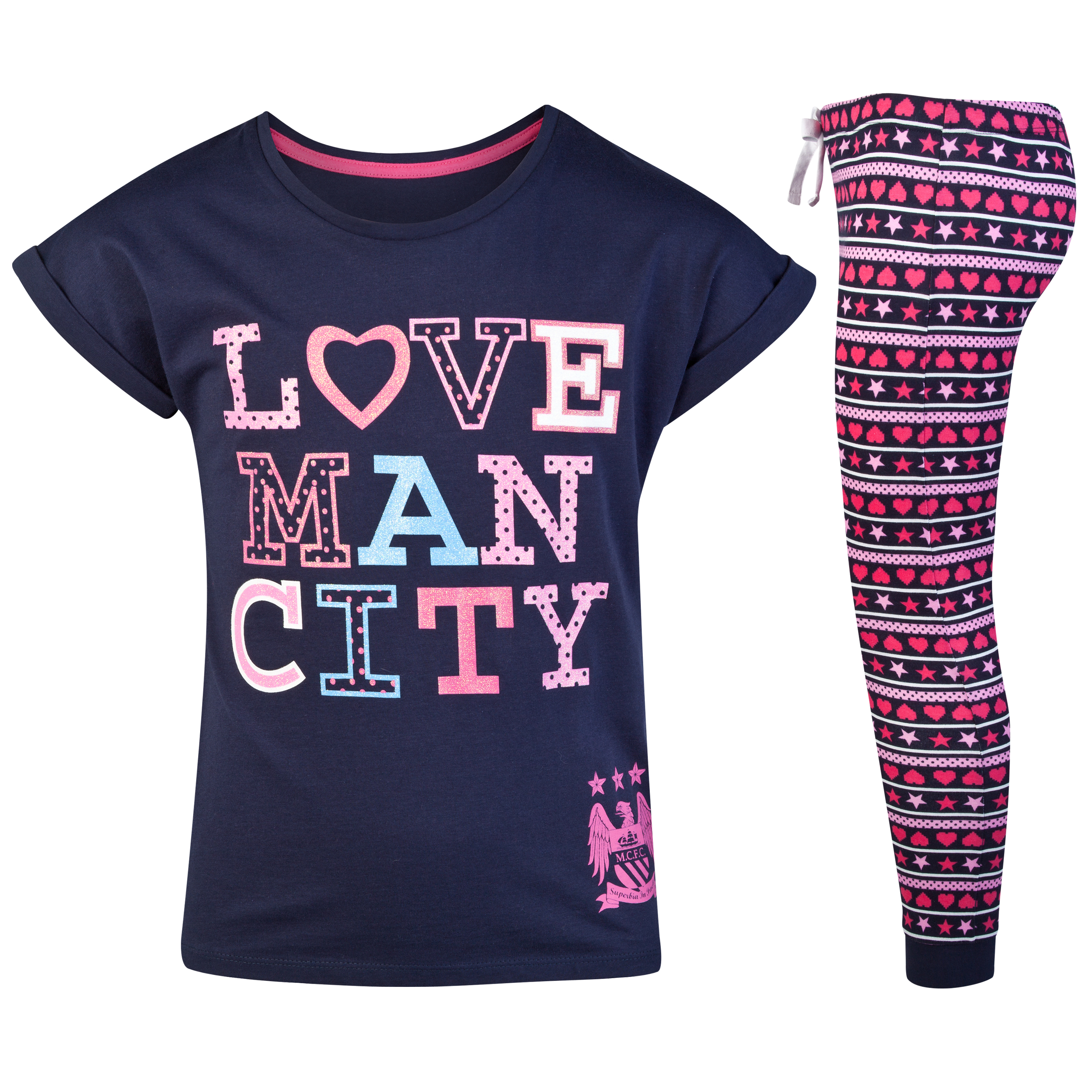Manchester City Text Pyjama - Navy/Pink - Older Girls
