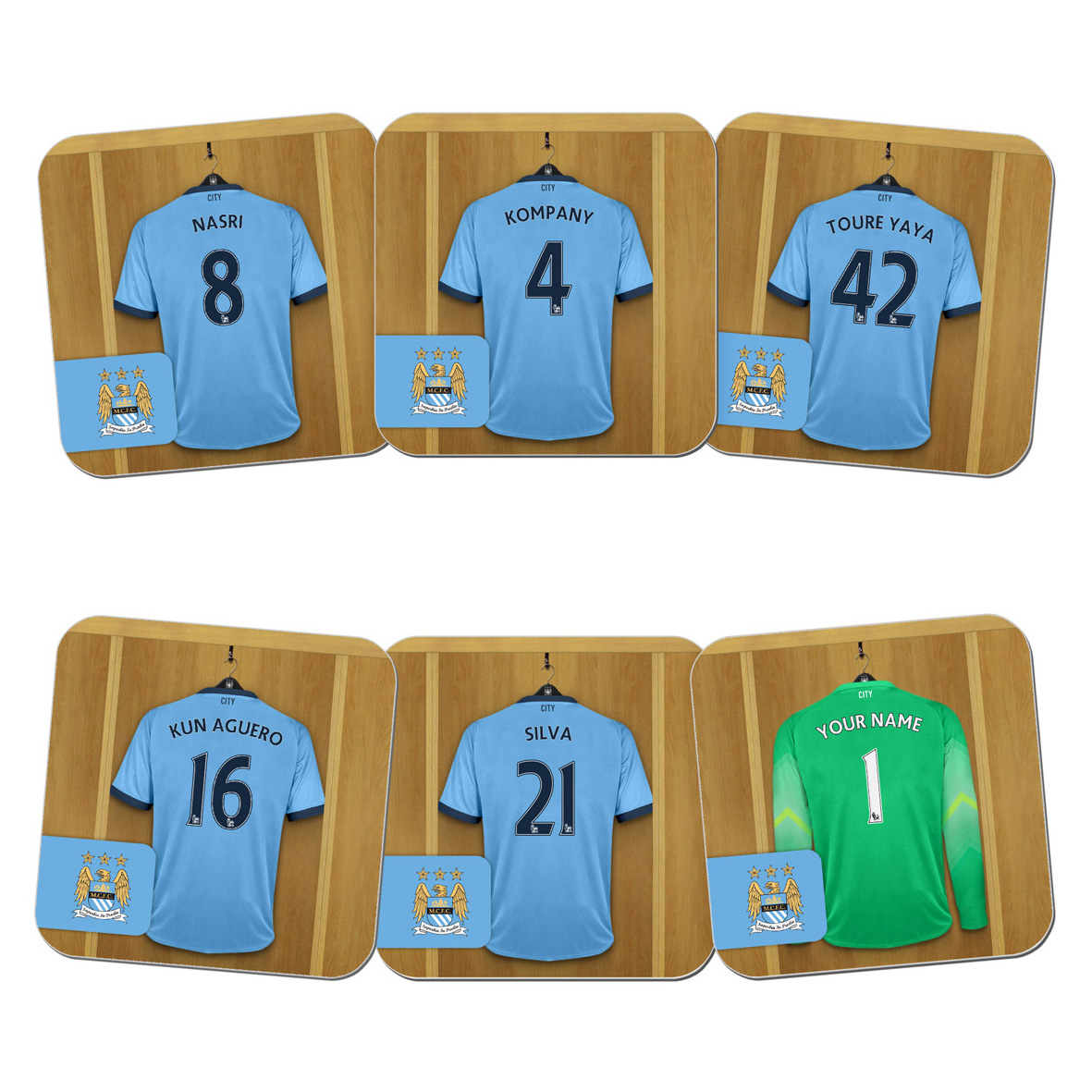 Manchester City Personalised Goal Keeper Dressing Room  Coasters 6 Pack