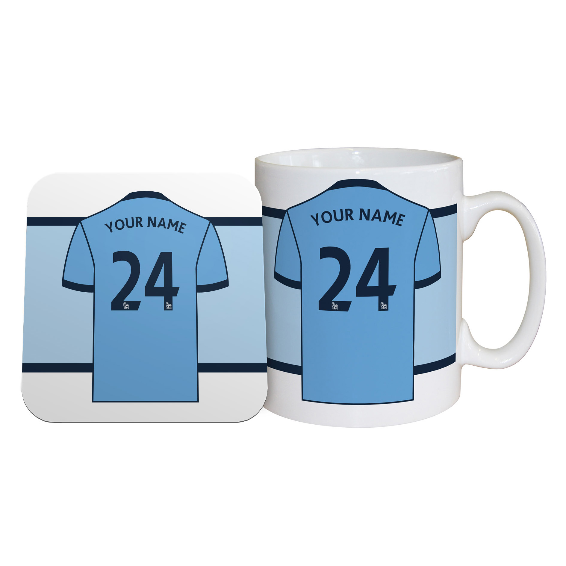 Manchester City Personalised Shirt Number Mug and Coaster Set