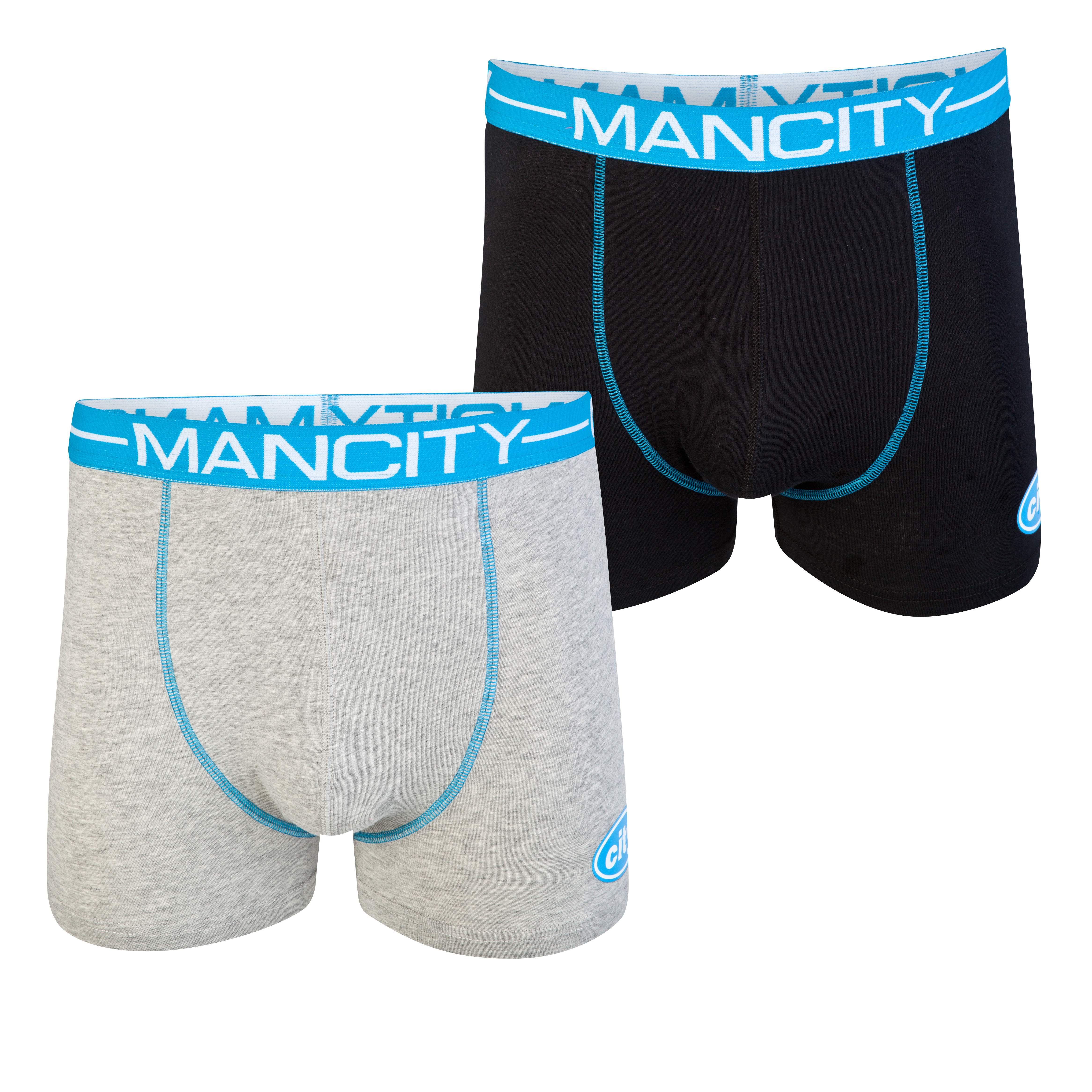 Manchester City Pack of 2 Boxer Shorts - Black/Grey/Aqua - Older Boys