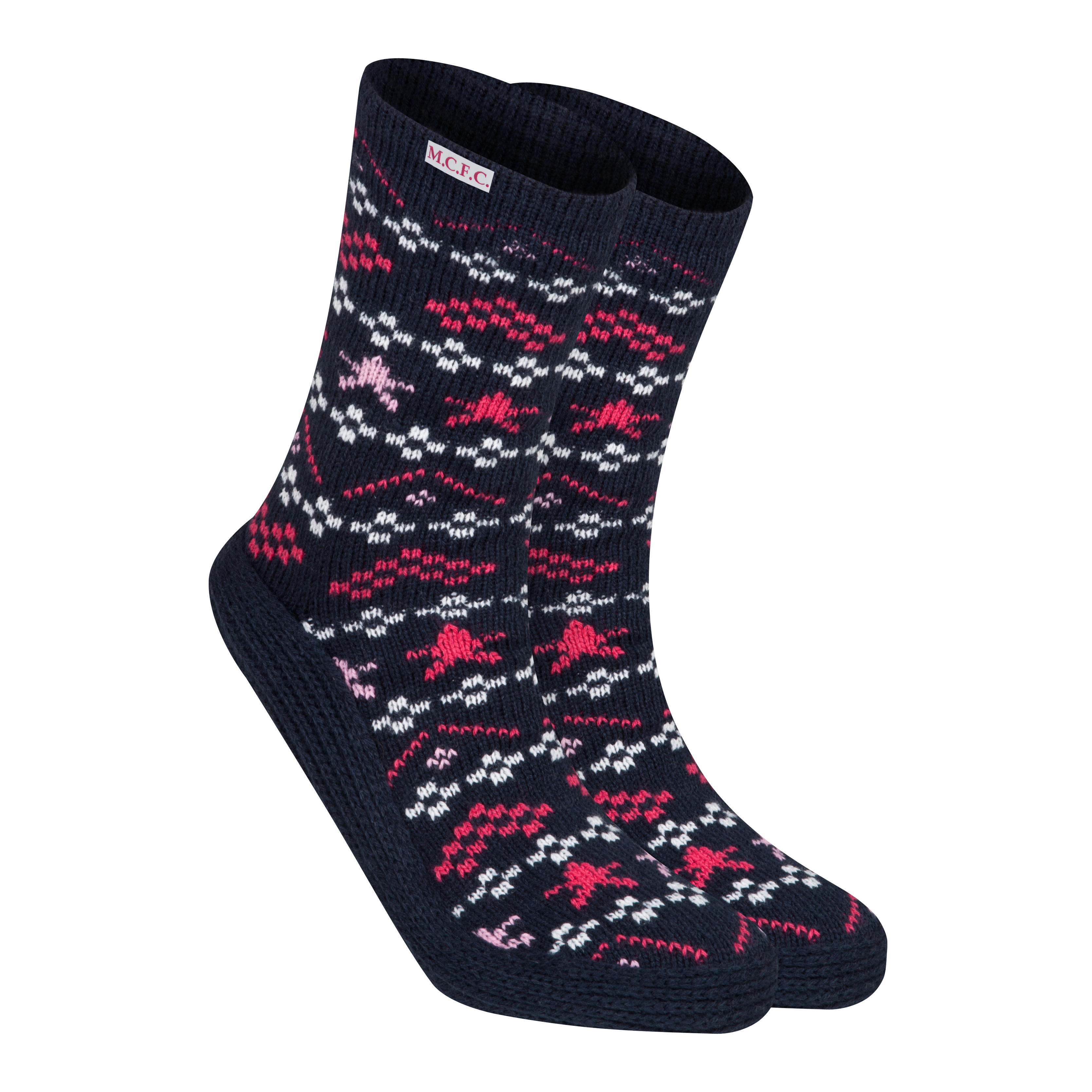 Manchester City Slipper Socks - Navy/Pink - Older Girls